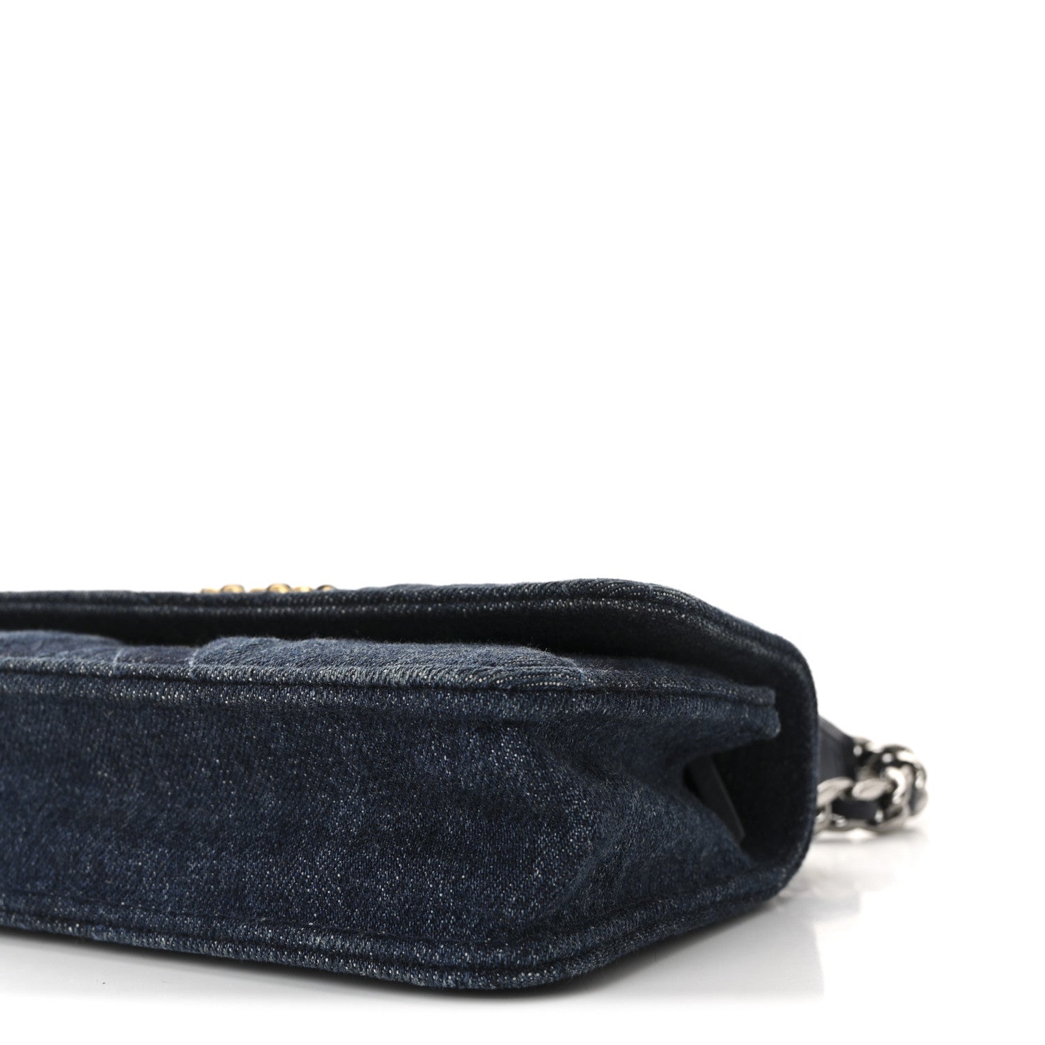 Denim Quilted Chanel 19 Flap Phone Holder With Chain Blue