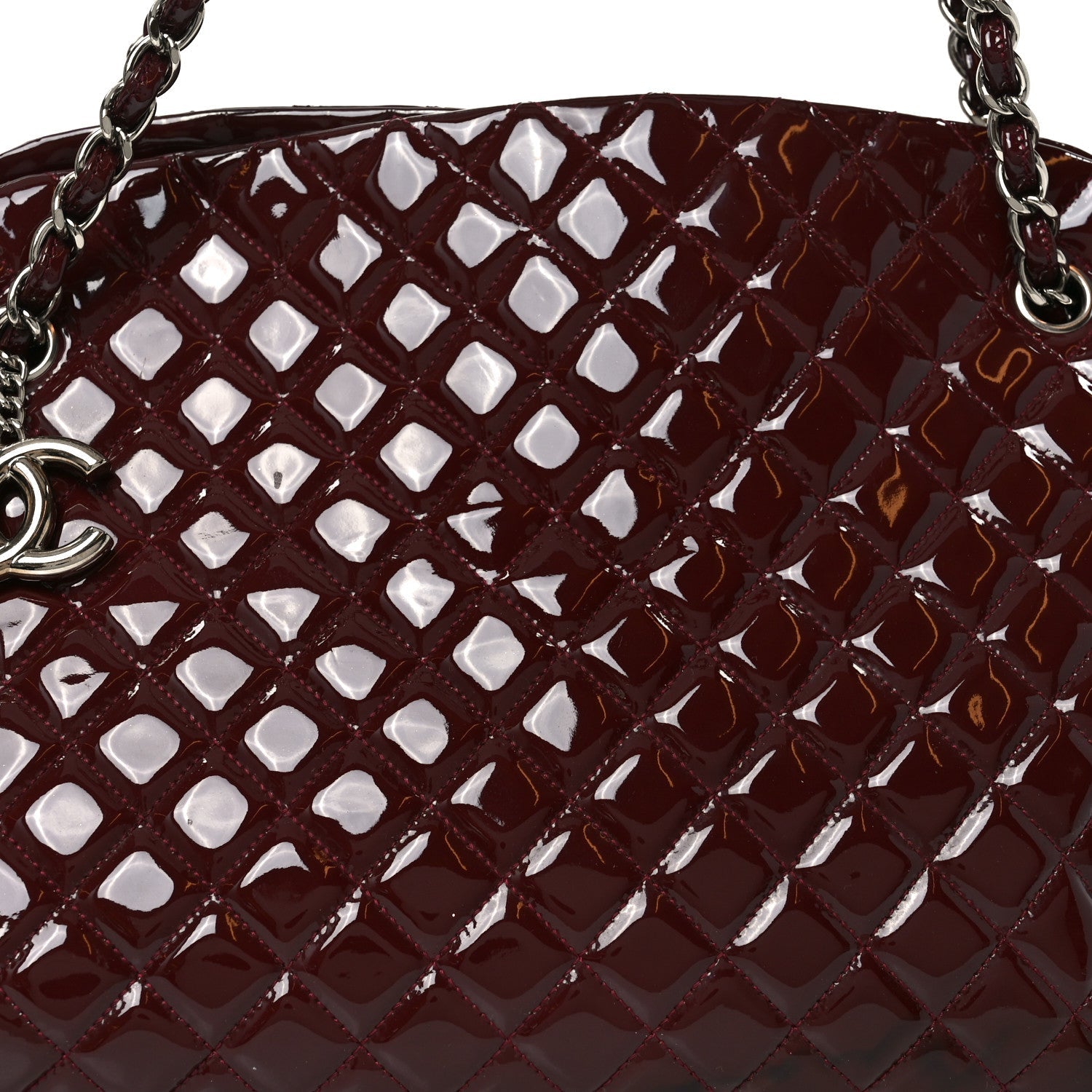 Patent Quilted Large Just Mademoiselle Bowling Bag Plum