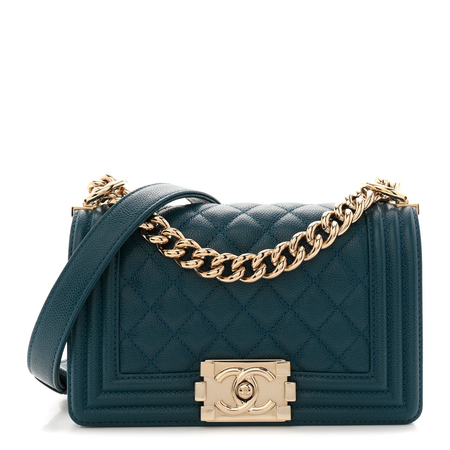 Caviar Quilted Small Boy Flap Dark Blue