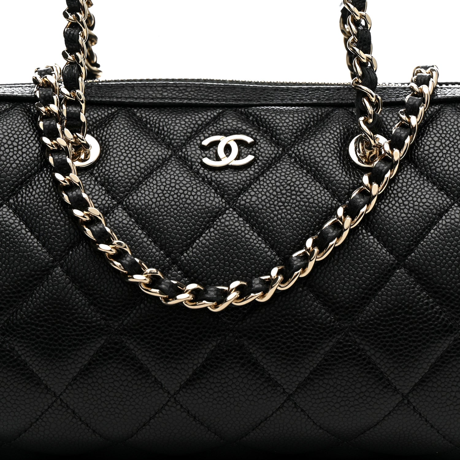 Caviar Quilted Barrel Clutch With Chain Black