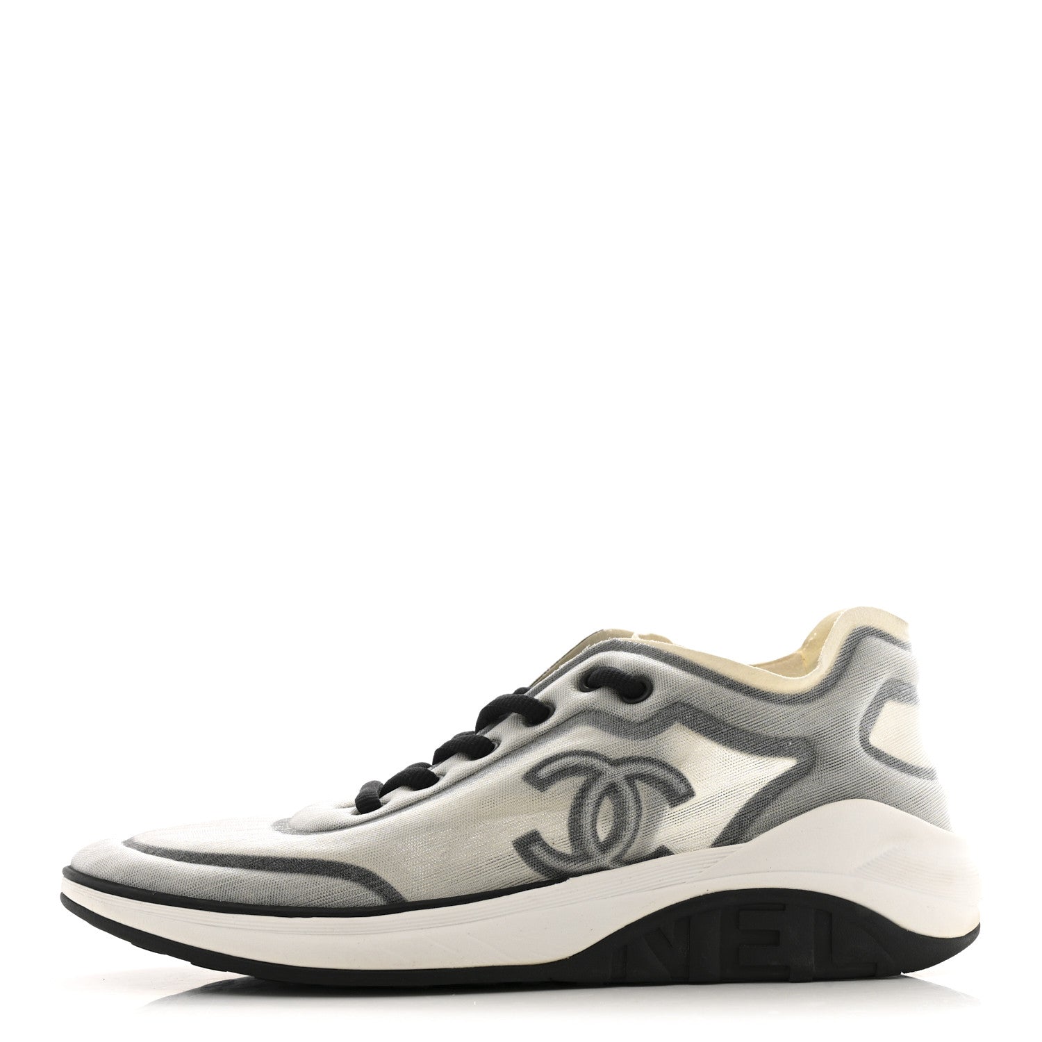 Calfskin Mesh Lycra Womens Logo Sneakers 39 White Grey
