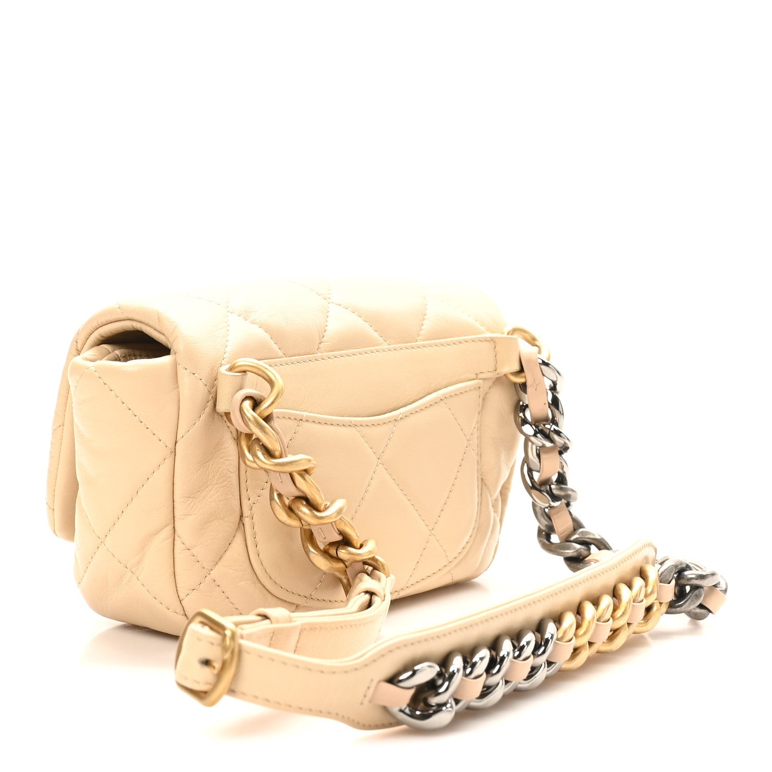 Goatskin Quilted 19 Waist Bag Light Beige