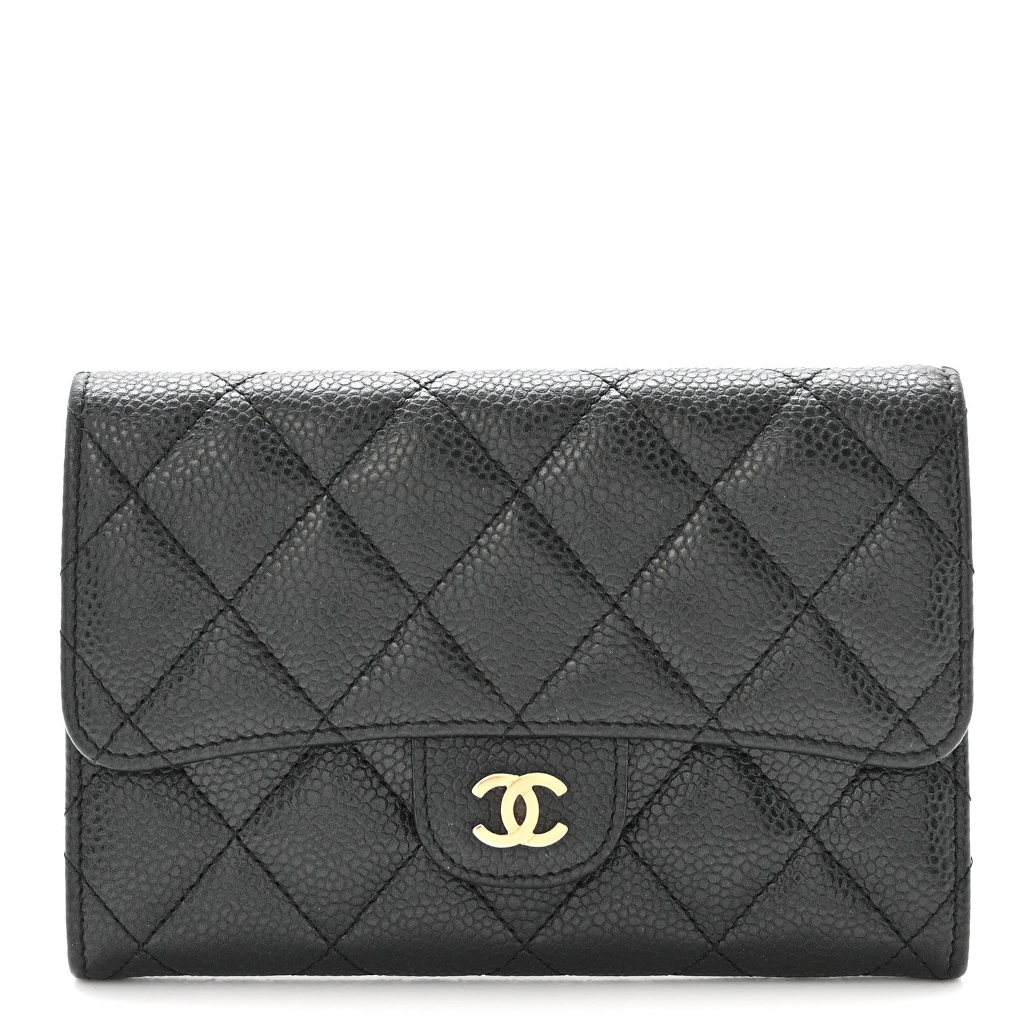 Caviar Quilted Small Flap Wallet Black