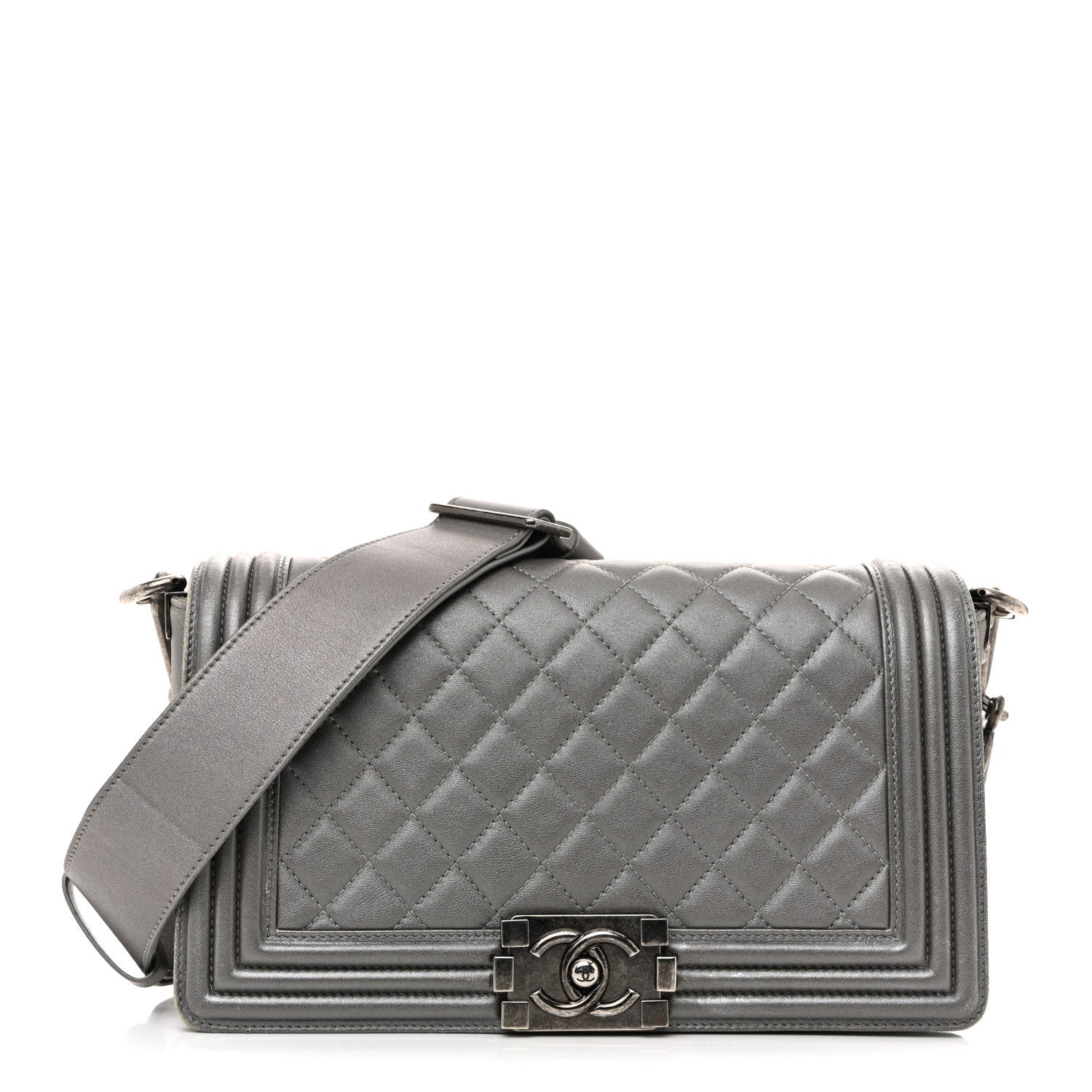 Metallic Lambskin Stingray Quilted Medium Boy Flap Silver
