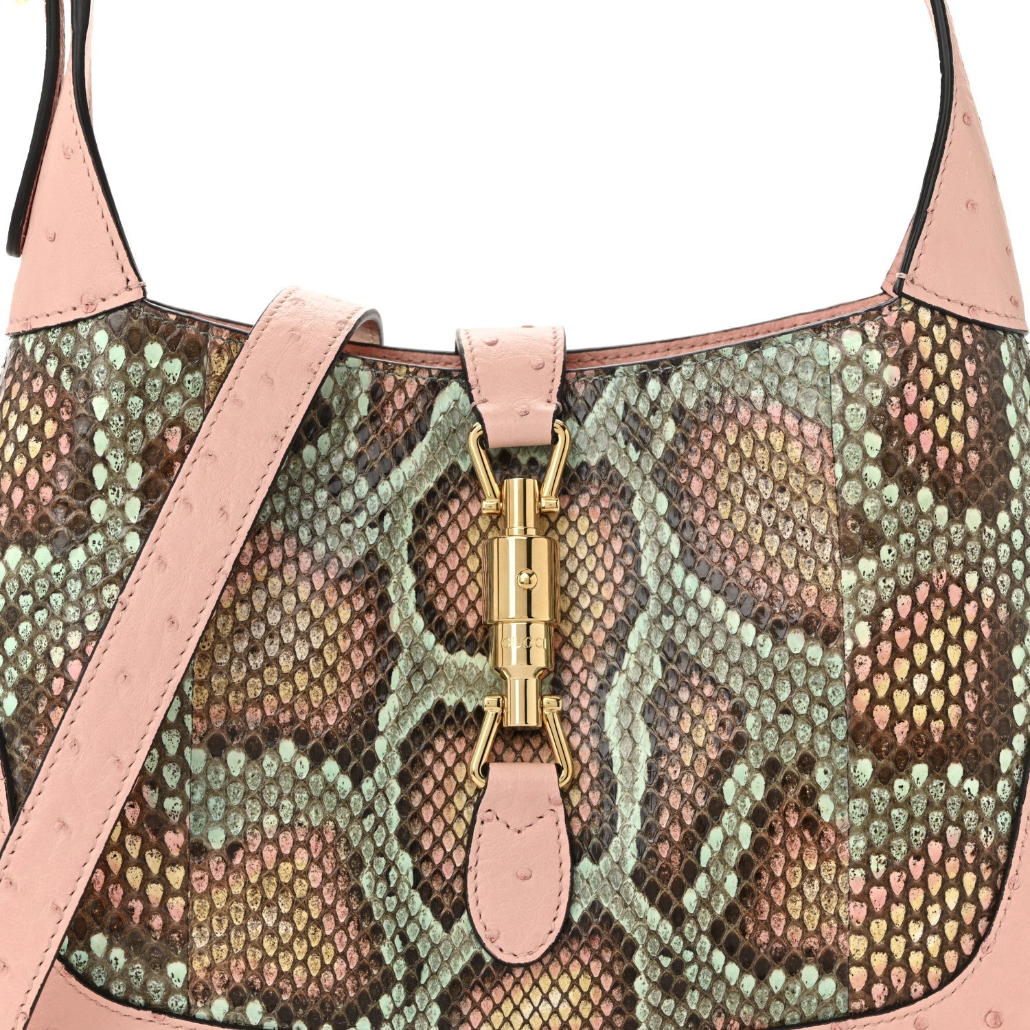 Snakeskin Ostrich Calfskin Small Jackie 1961 Hobo Pink Multicolor