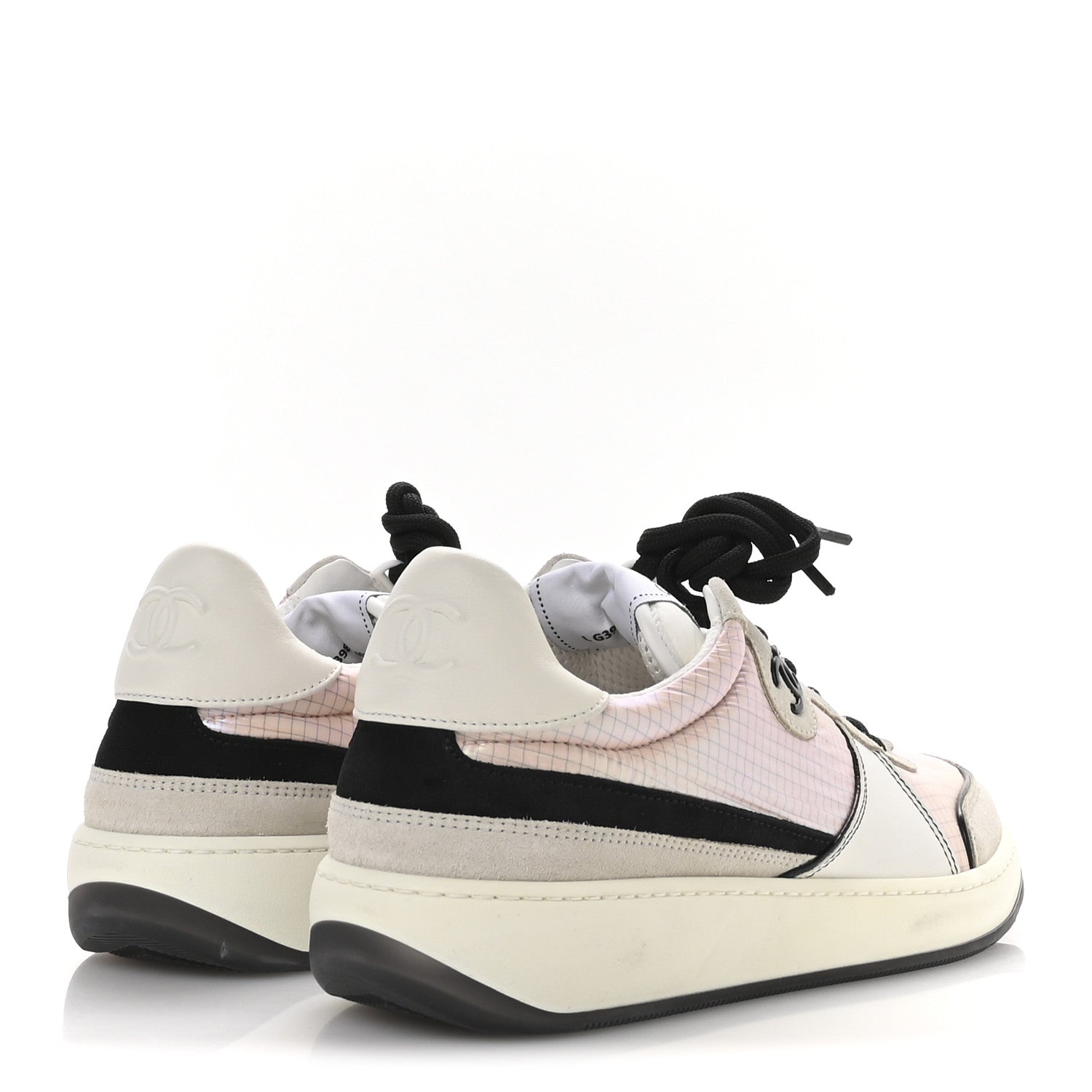Suede Fabric Calfskin Womens CC Sneakers 40.5 Pink Grey White