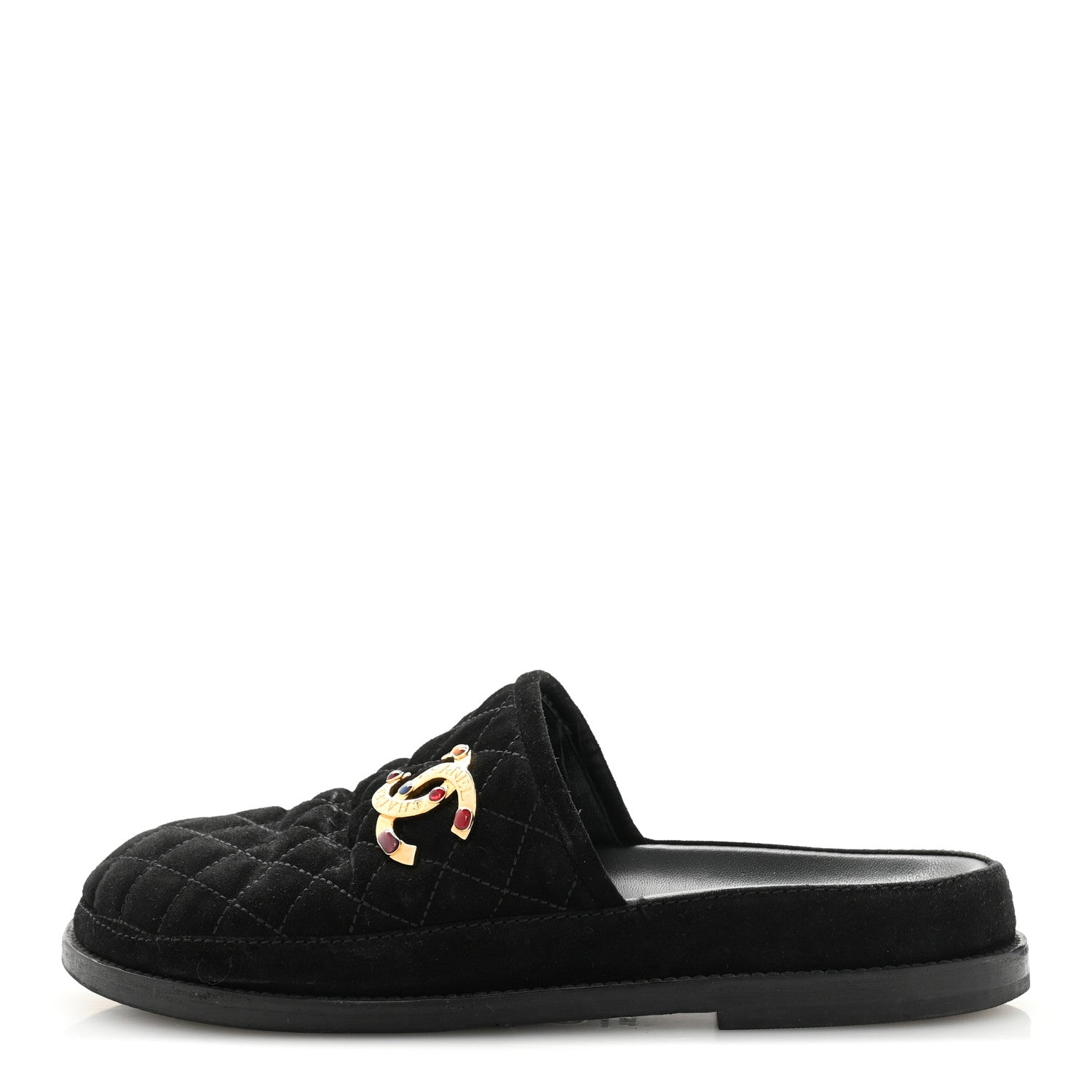Suede Stitched Resin CC Mules 38.5 Black