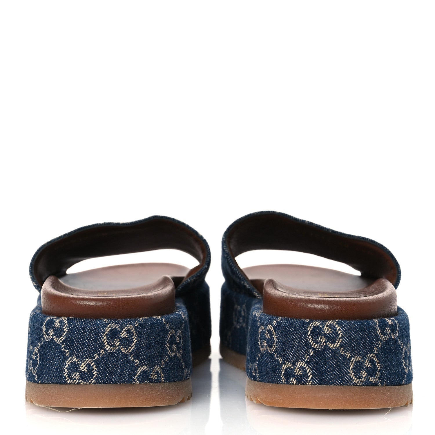 New Denim GG Monogram Angelina Platform 55mm Slide Sandals 40 Blue Tea