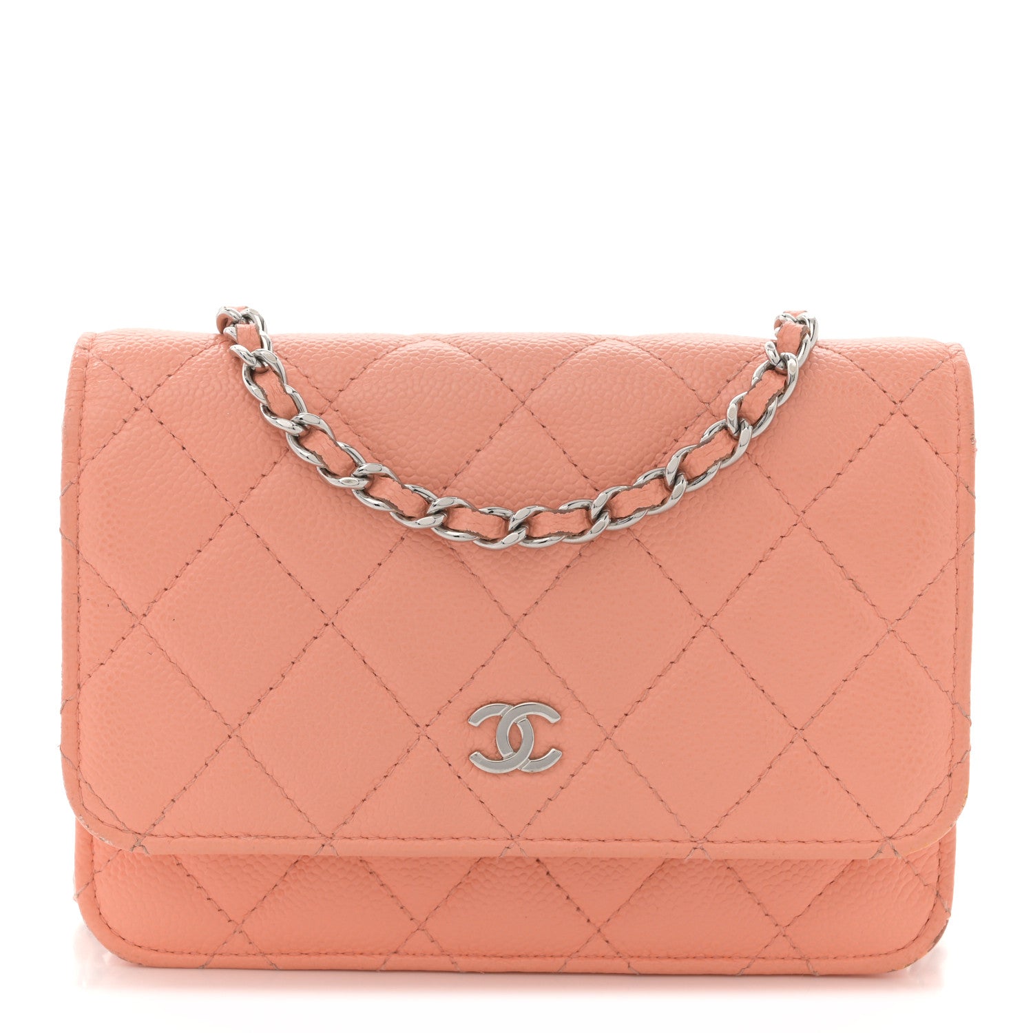 Caviar Quilted Mini Wallet On Chain WOC Coral