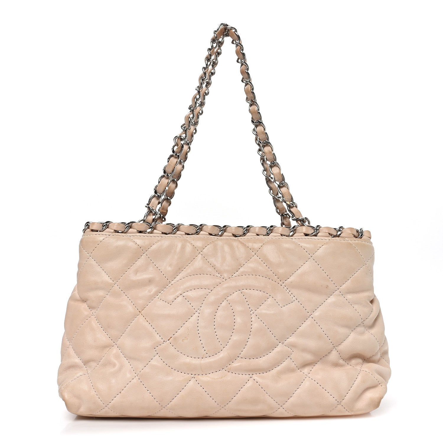 Lambskin Quilted Mini Chain Me Tote Light Beige