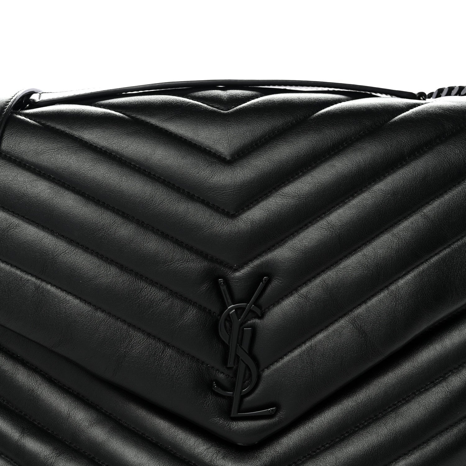 Calfskin Y Quilted Monogram Monochrome Large Loulou Chain Satchel Black