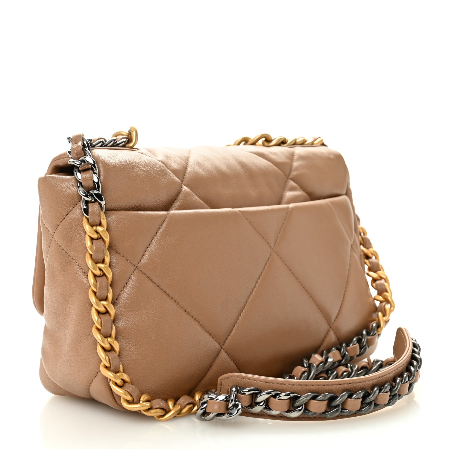 Lambskin Quilted Medium Chanel 19 Flap Dark Beige