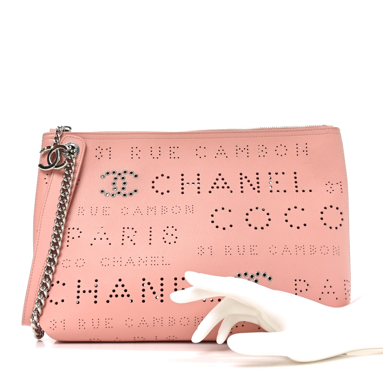 Calfskin Eyelets Clutch Pink