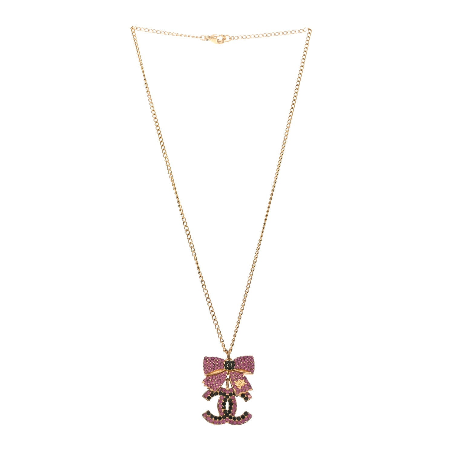Crystal CC Bow Necklace Gold Purple