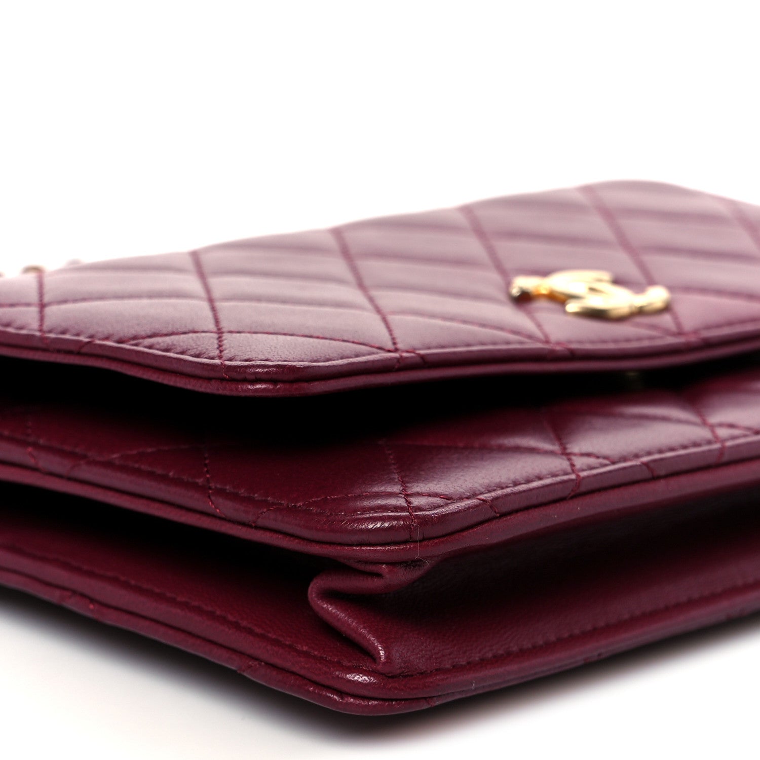 Lambskin Quilted Top Handle Wallet On Chain WOC  Burgundy