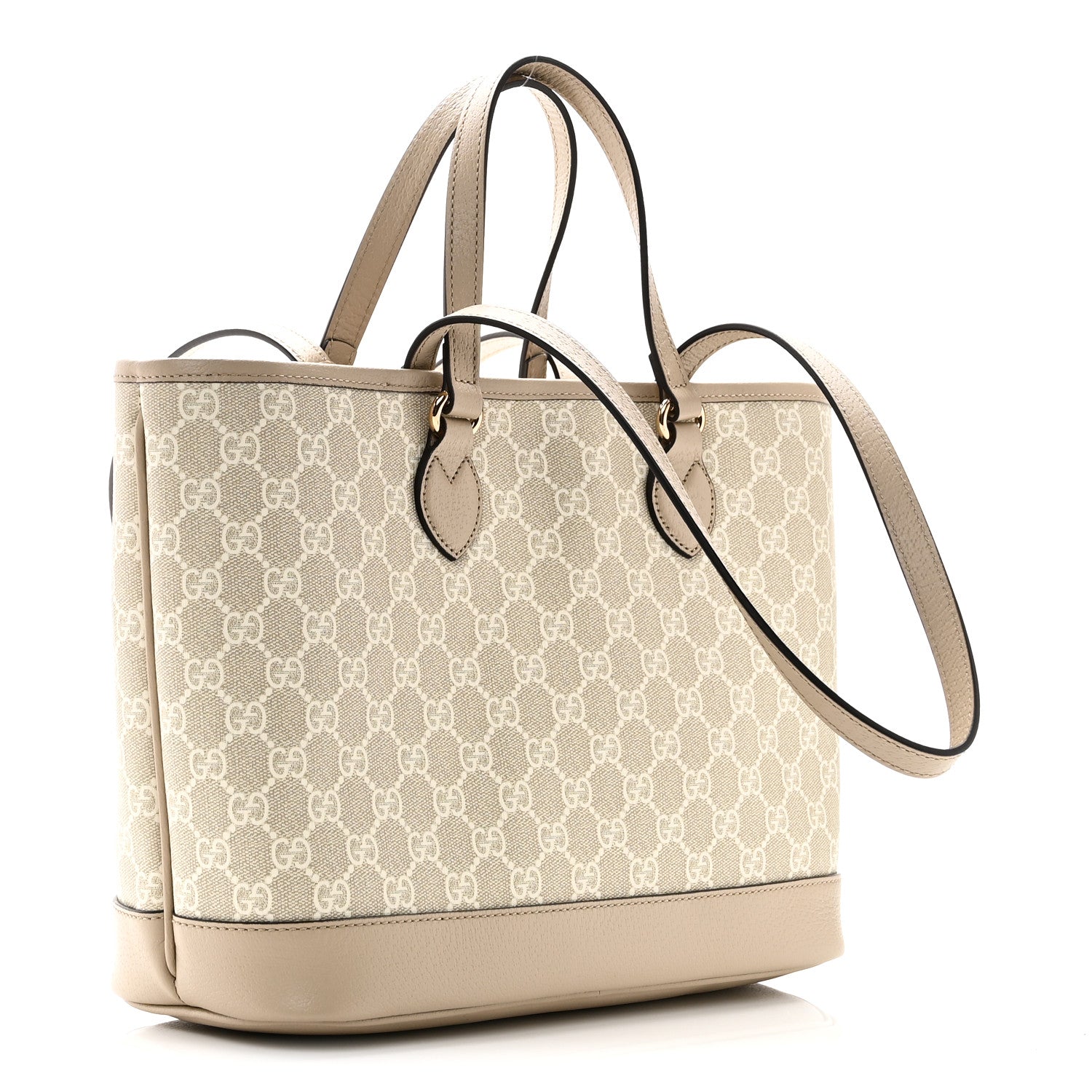 GG Supreme Monogram Textured Dollar Calfskin Small Ophidia Shoulder Tote Bag Beige Mystic White Oatmeal