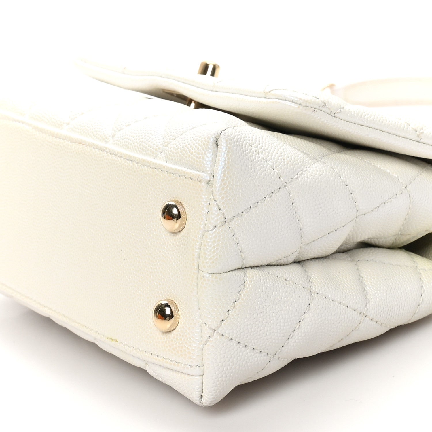 Iridescent Caviar Quilted Extra Mini Coco Handle Flap White