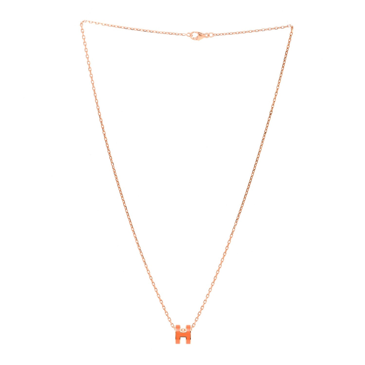 Lacquered Rose Gold Mini Pop H Pendant Necklace Orange