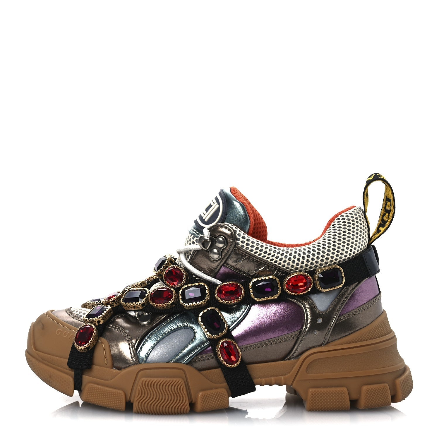 X SEGA Mesh Suede Calfskin Removable Crystals Womens Flashtrek Sneakers 36 Rame Mystic White Lago