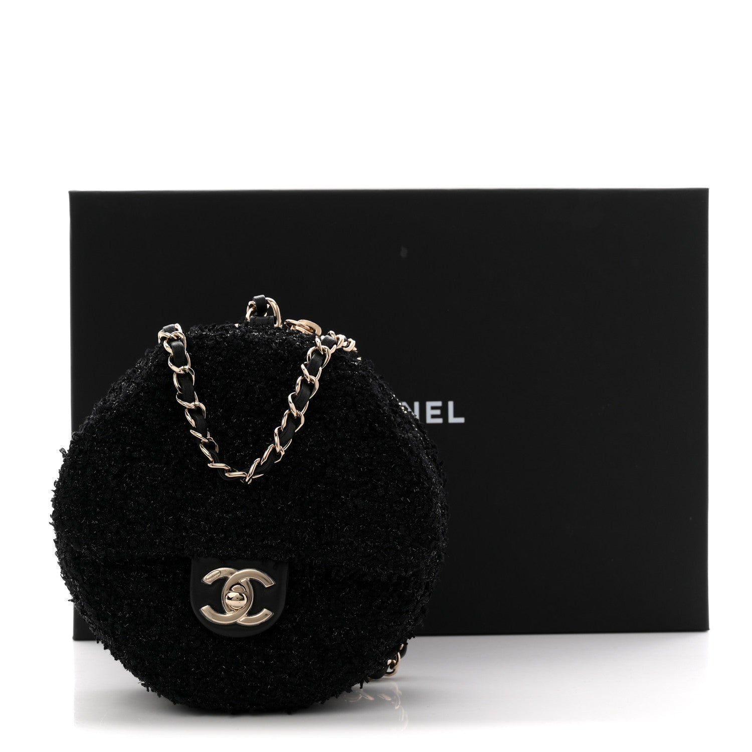 Tweed Coco Beach Barrel Shoulder Bag Black