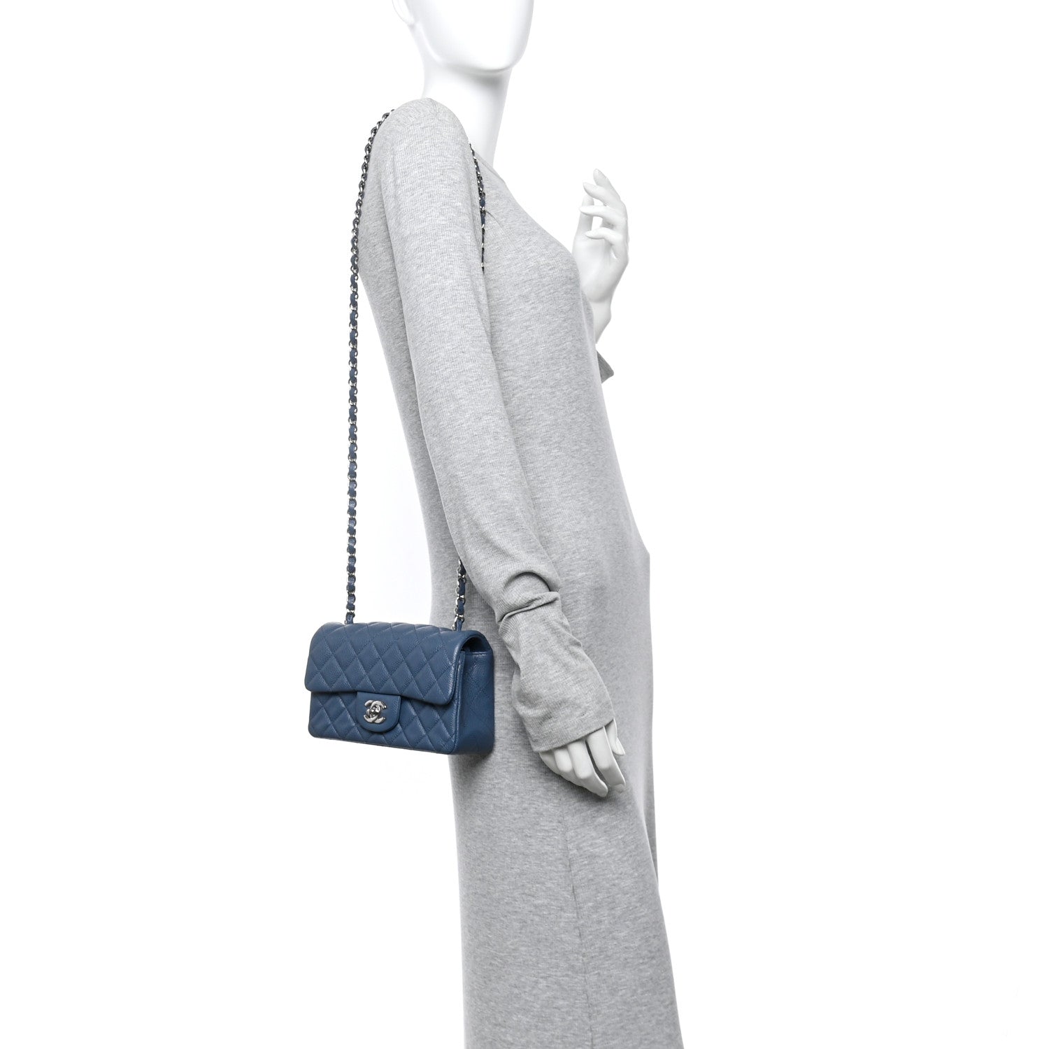 Caviar Quilted Mini Rectangular Flap Blue