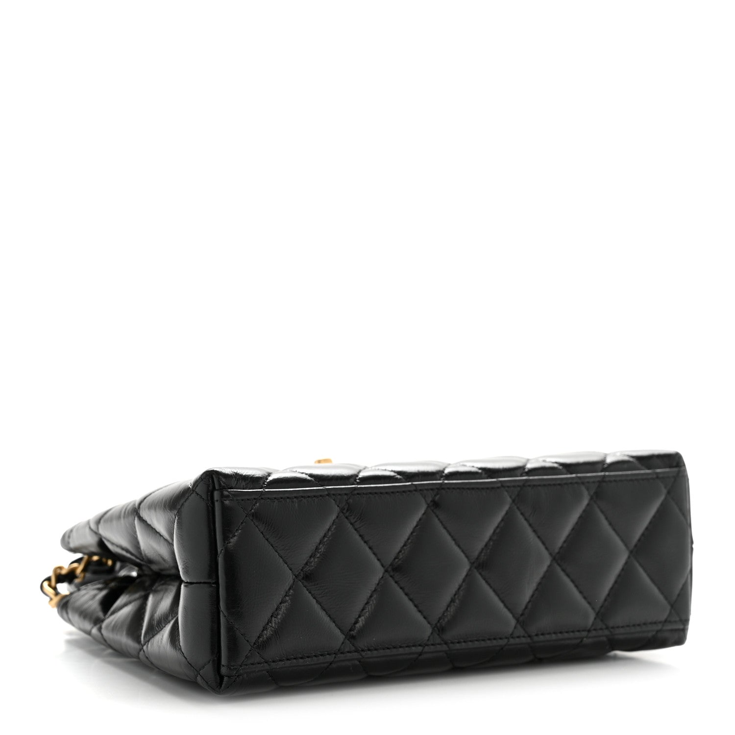 Shiny Aged Calfskin Quilted Nano Kelly Shopper Black