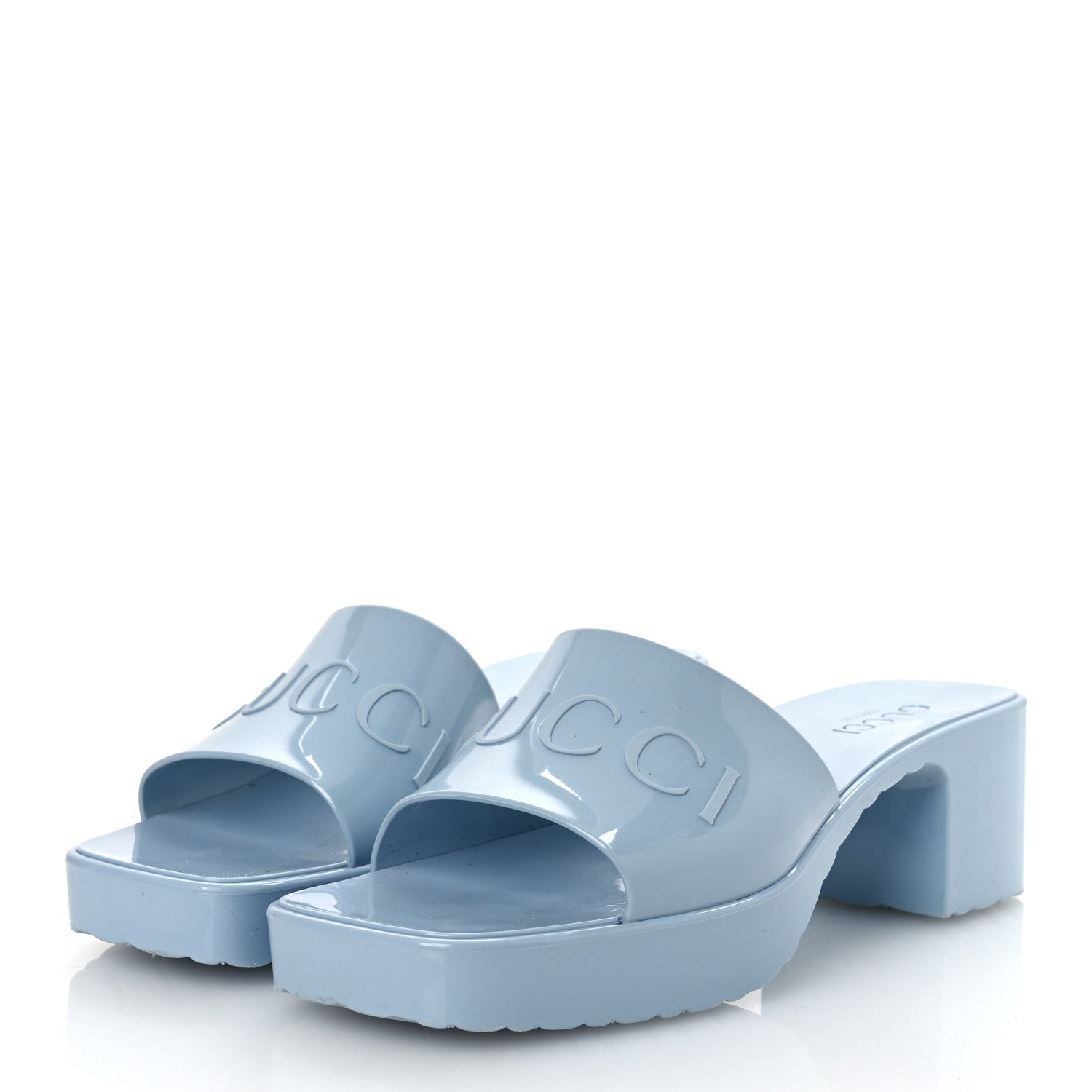 Rubber Gucci Logo Womens Platform 20/60mm Slide Sandals 38 Porcelain Light Blue