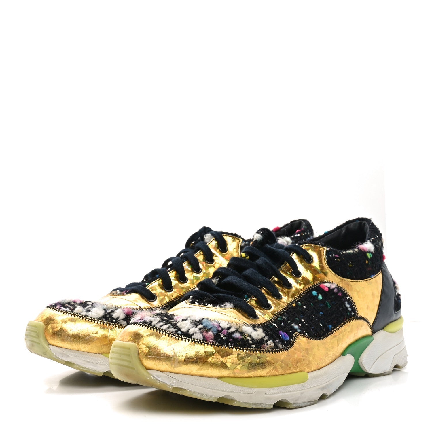 Tweed Lambskin Runway Sneakers 39.5 Black Multicolor