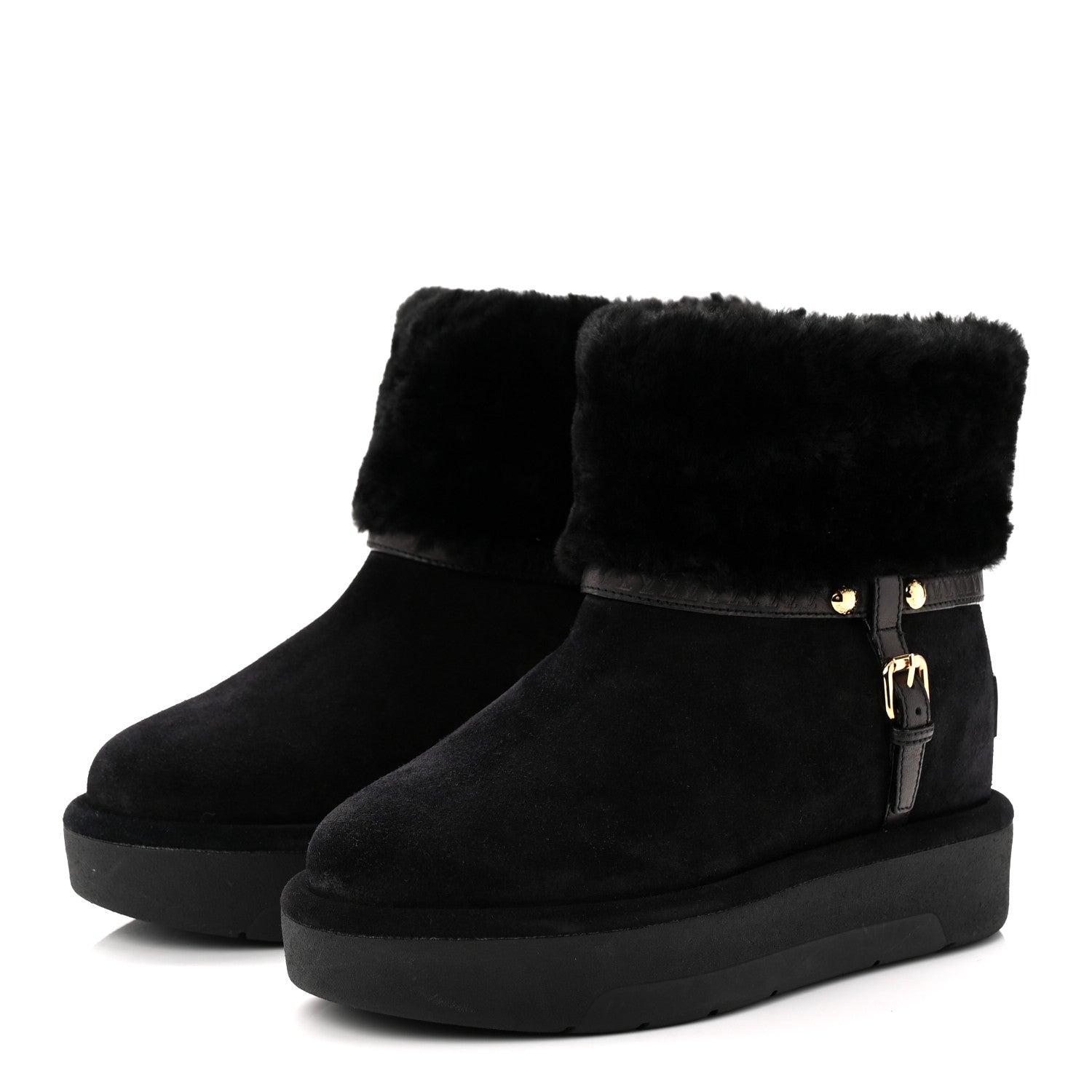 Suede Calfskin Shearling Aspen Platform Ankle Boots 37 Black