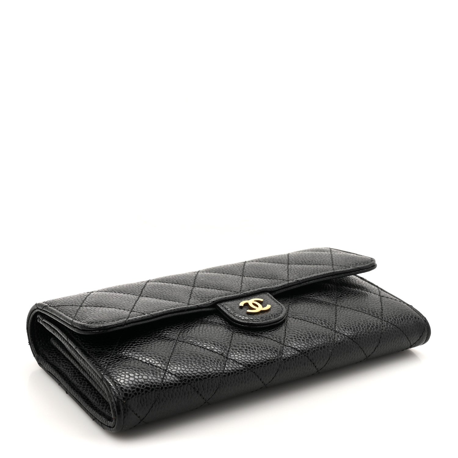 Caviar Quilted Large Gusset Flap Wallet Black