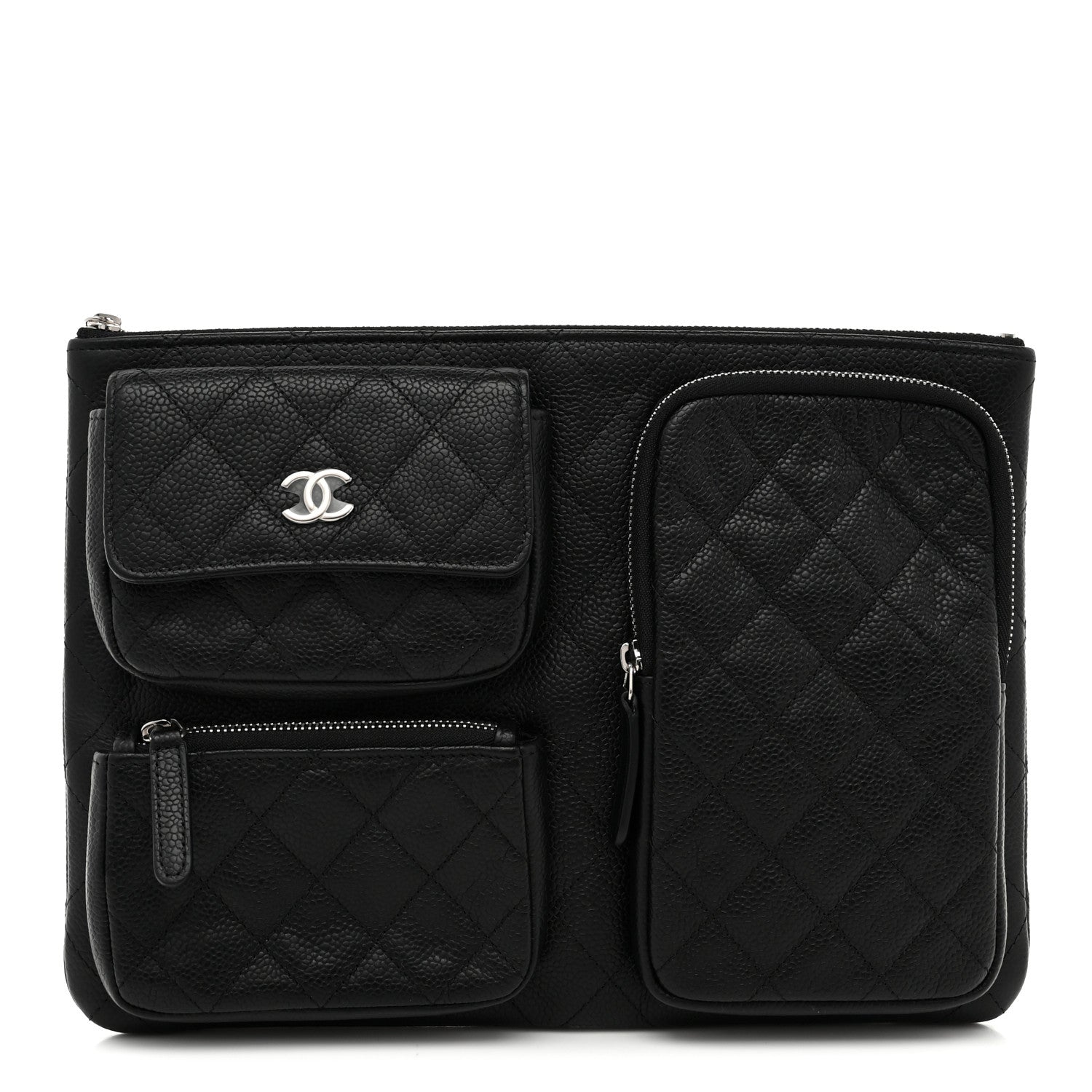 Caviar Quilted Zipped Multi Pouch Black