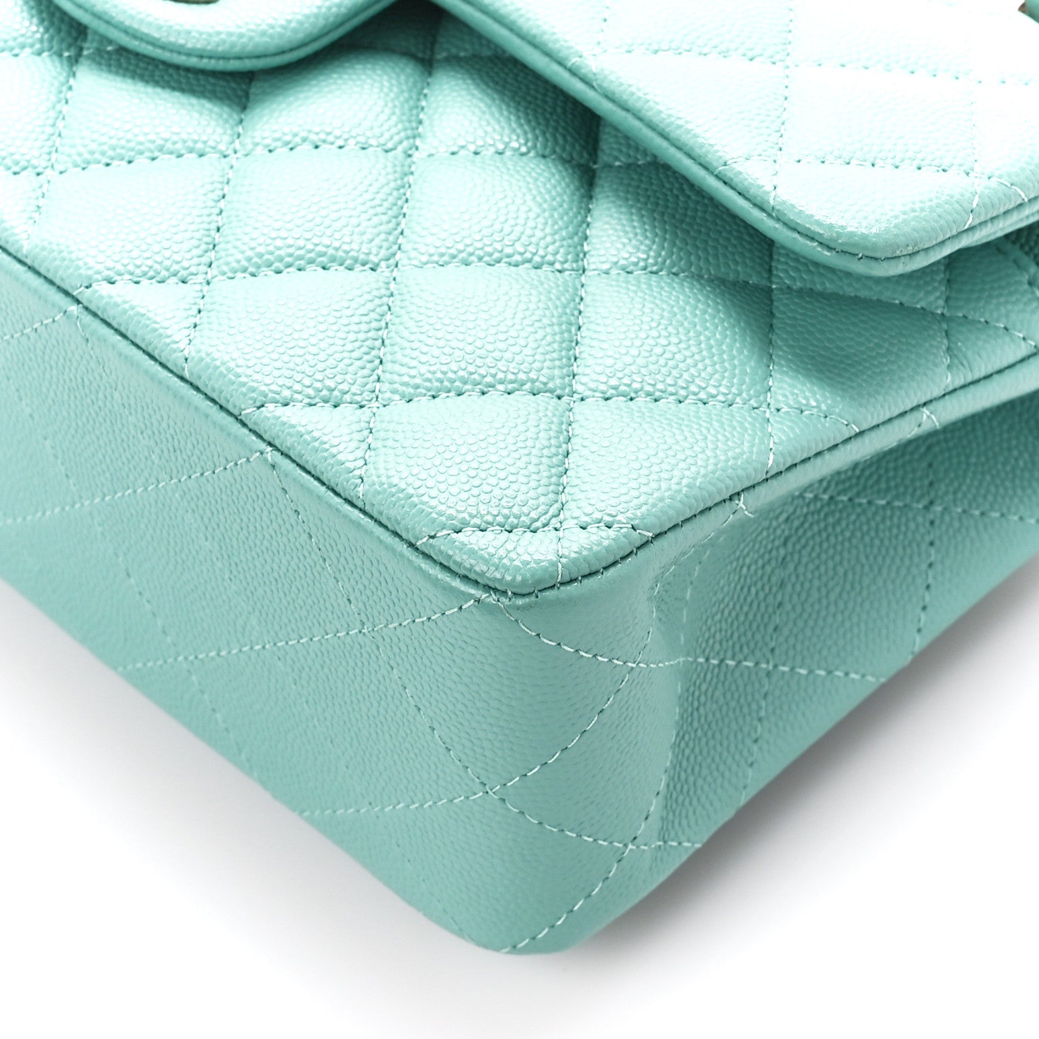 Caviar Quilted Small Double Flap Light Green