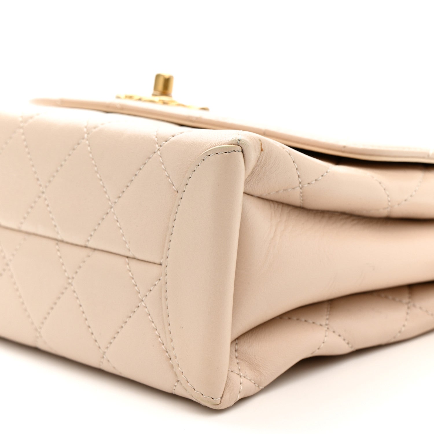 Lambskin Quilted Trendy Spirit Top Handle Flap Beige