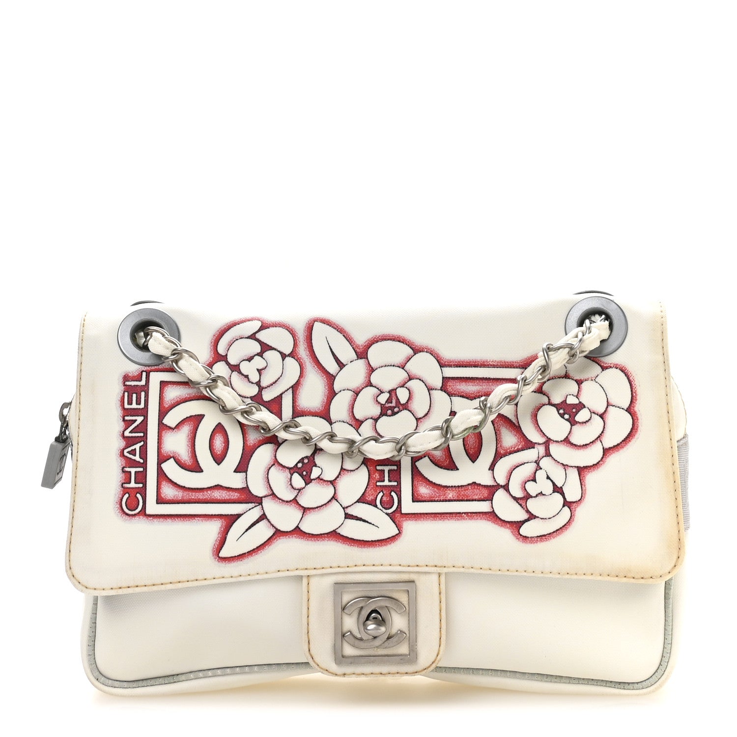Canvas Quilted Sport Camellia Flap White