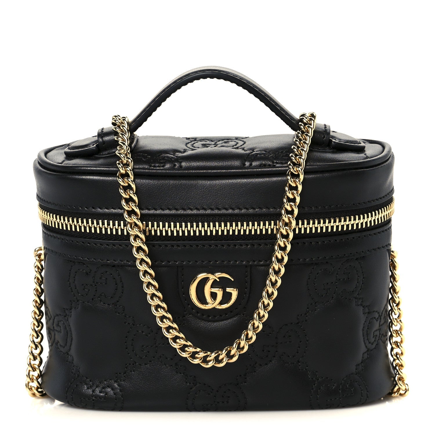 Calfskin GG Matelasse Mini Top Handle Bag Black