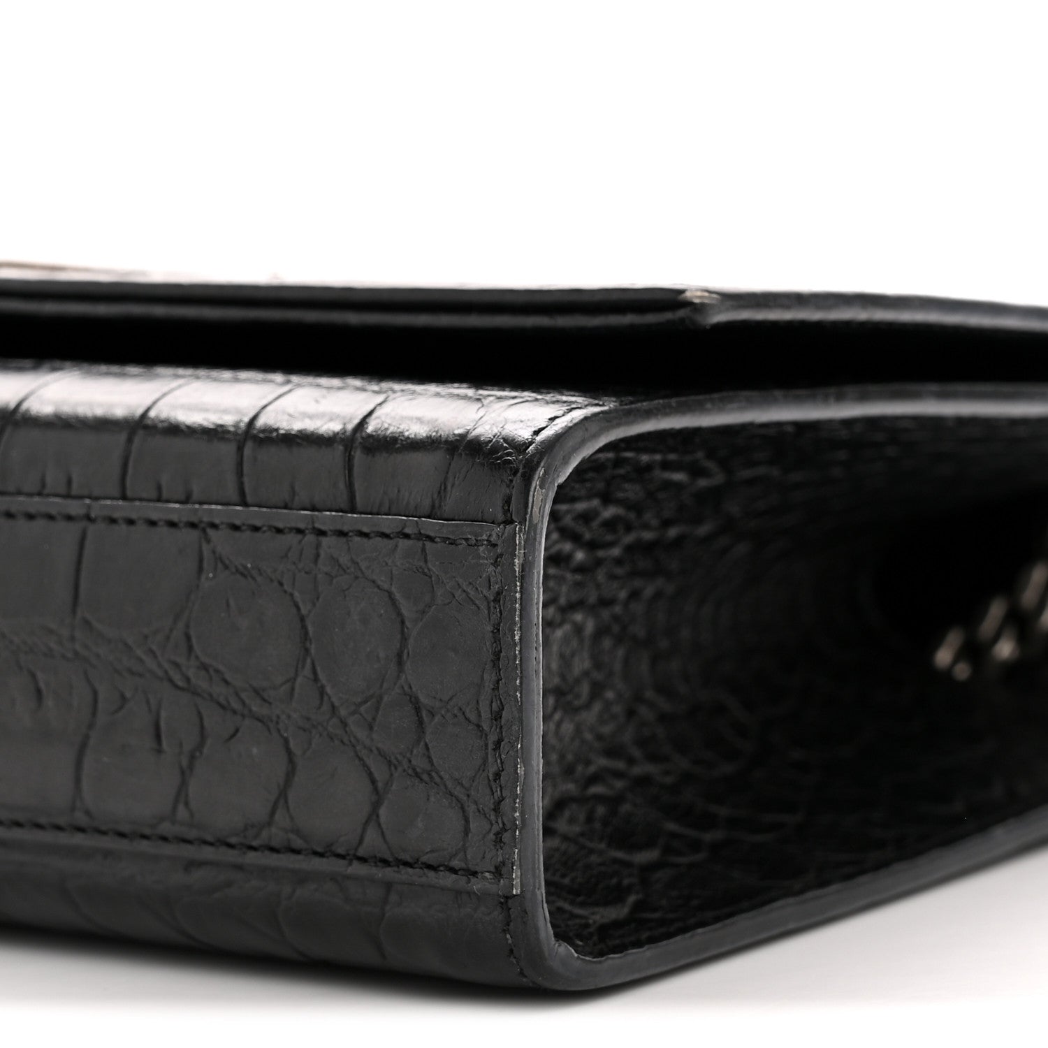 Calfskin Crocodile Embossed Medium Classic Monogram Kate Tassel Satchel Black