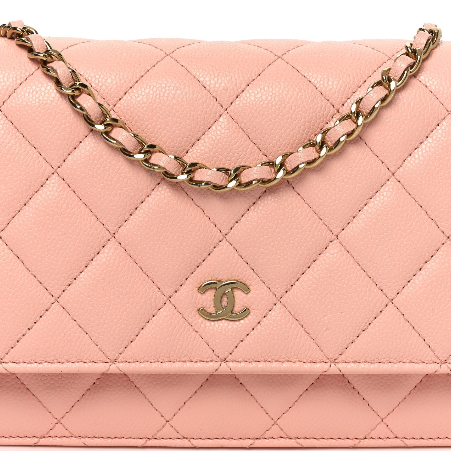 Caviar Quilted Wallet on Chain WOC Light Pink