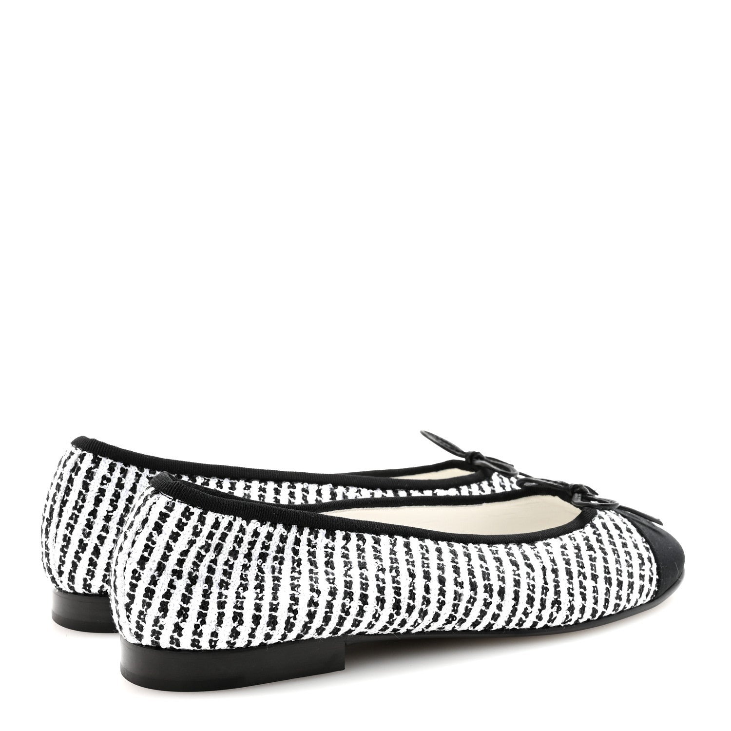 Tweed Sequin Grosgrain Cap Toe Ballerina Flats 39 Black White