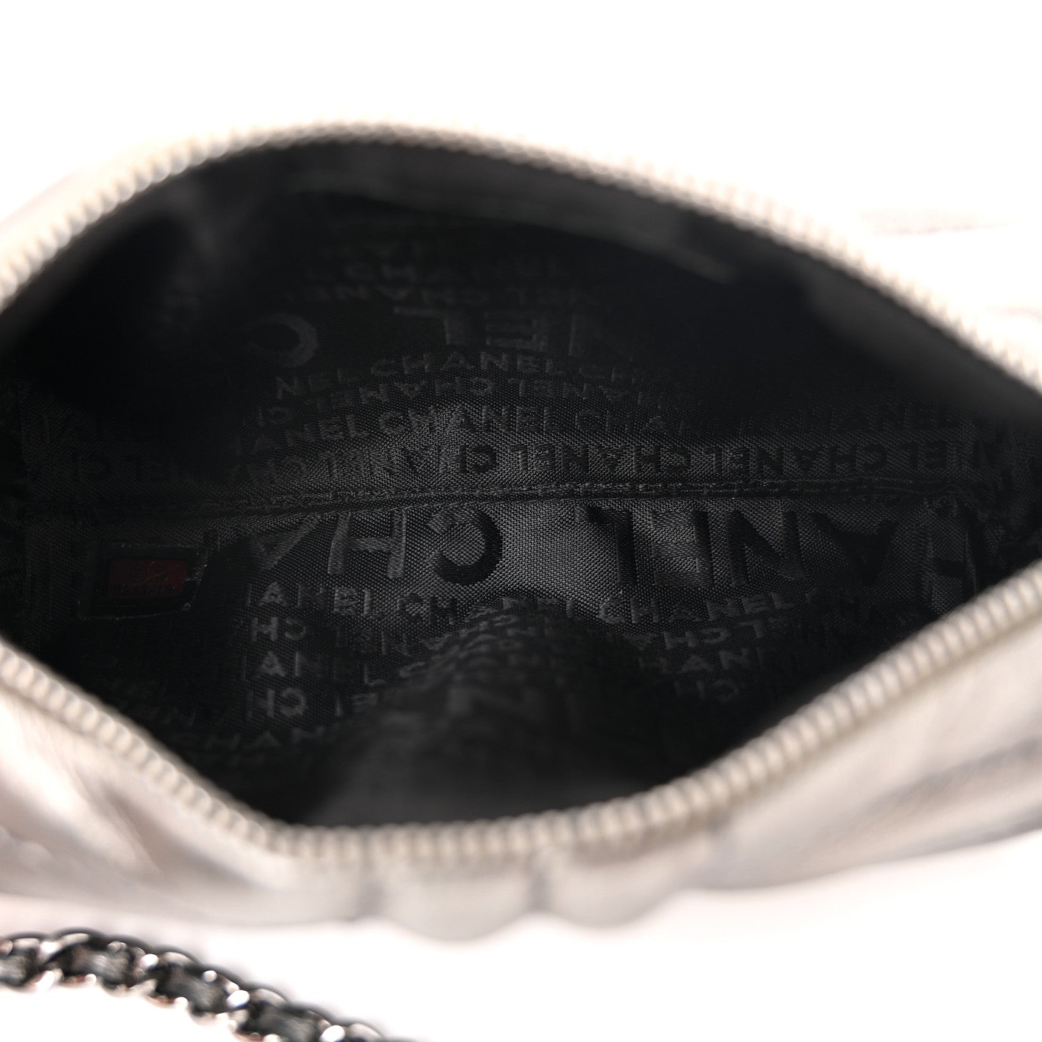 Metallic Lambskin Horizontal Quilt Pochette Dark Grey