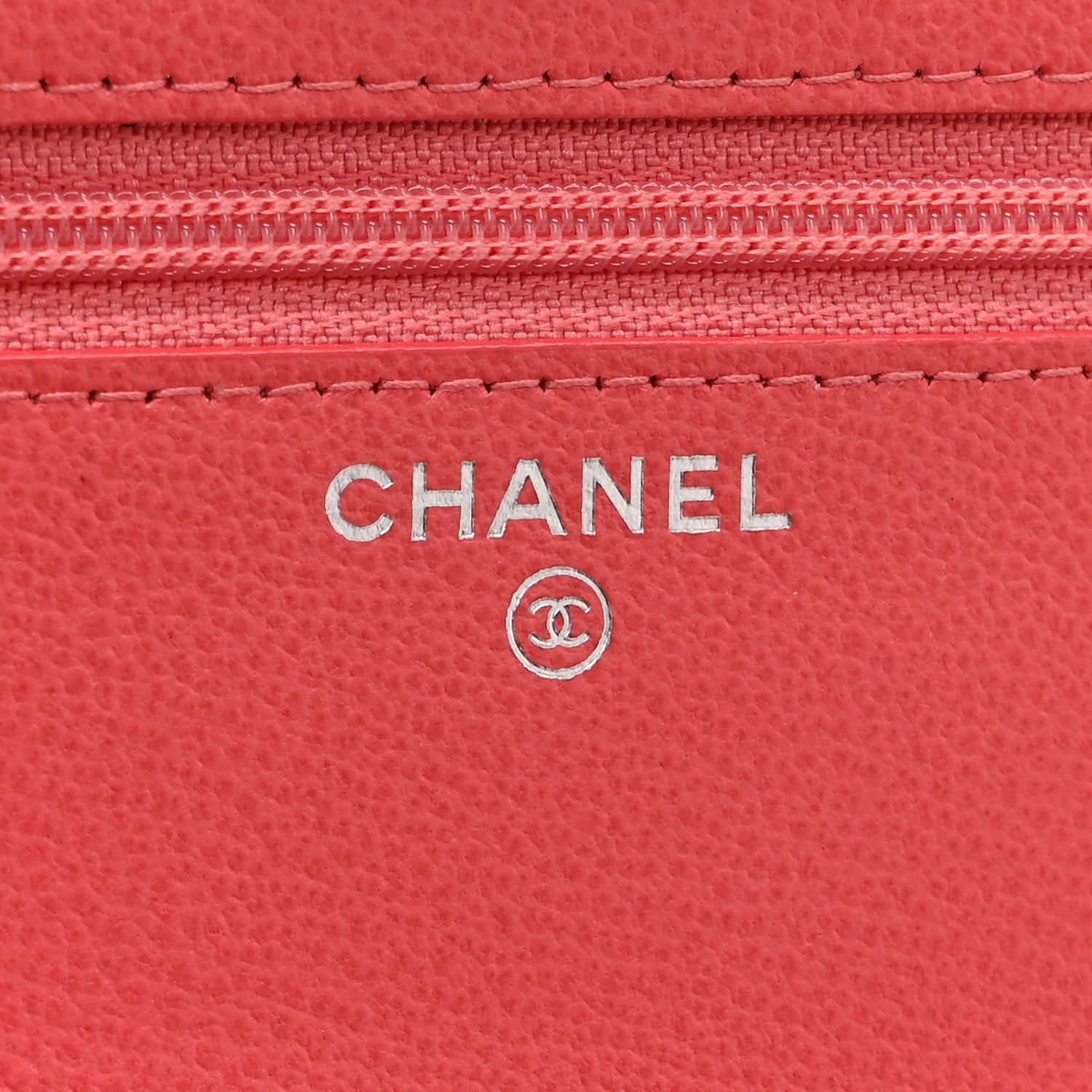 Grained Calfskin Quilted CC Box Wallet On Chain WOC Pink