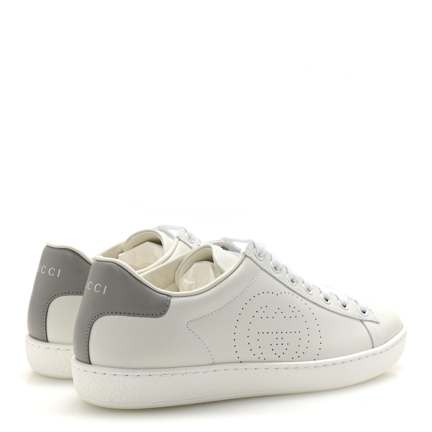 Calfskin Interlocking G Perforated Womens Ace Sneakers 37 White Grey Sky