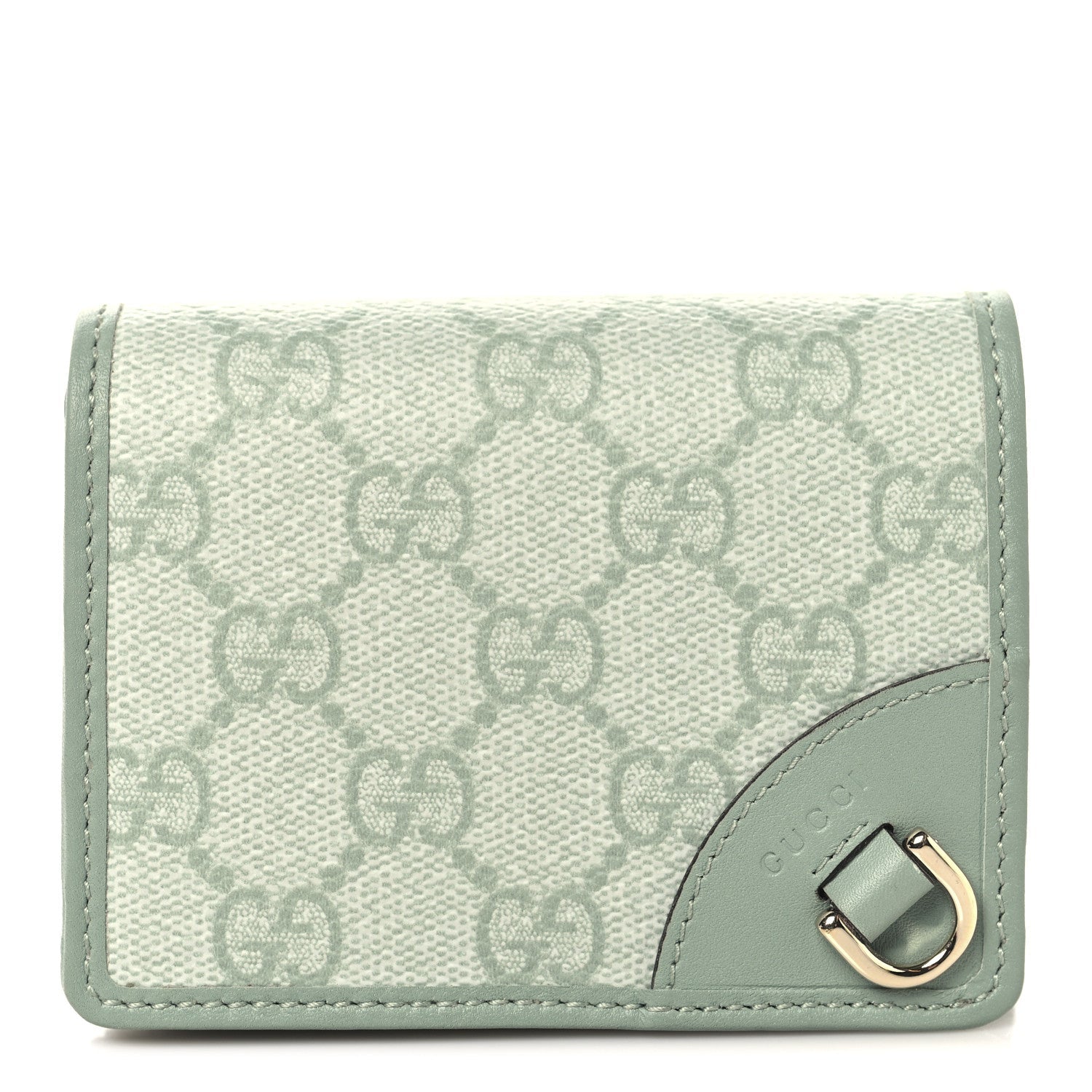 GG Supreme Monogram Textured Calfskin Emblem Mini Wallet Sage Green