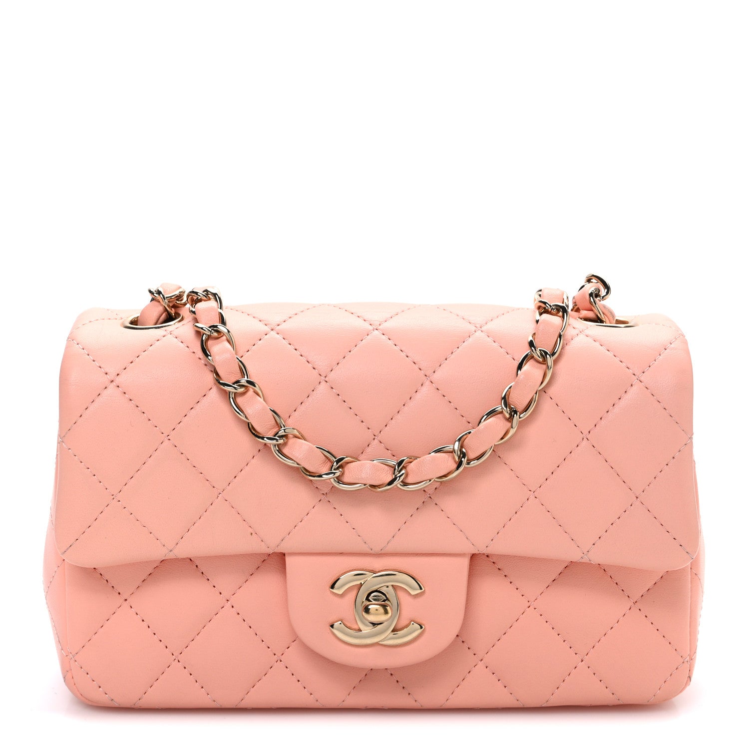 Lambskin Quilted Mini Rectangular Flap Light Pink