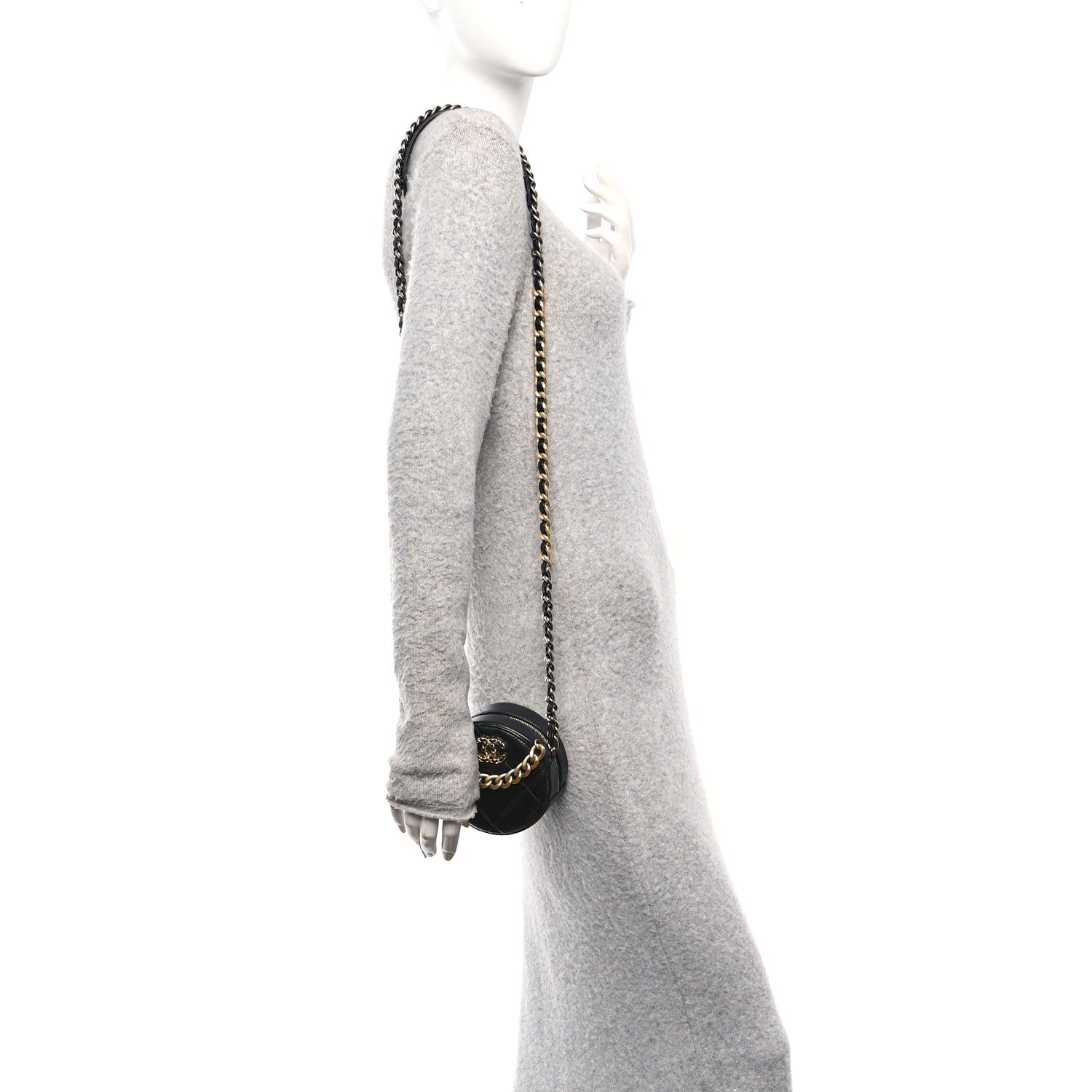 Lambskin Quilted Chanel 19 Round Clutch With Chain Black