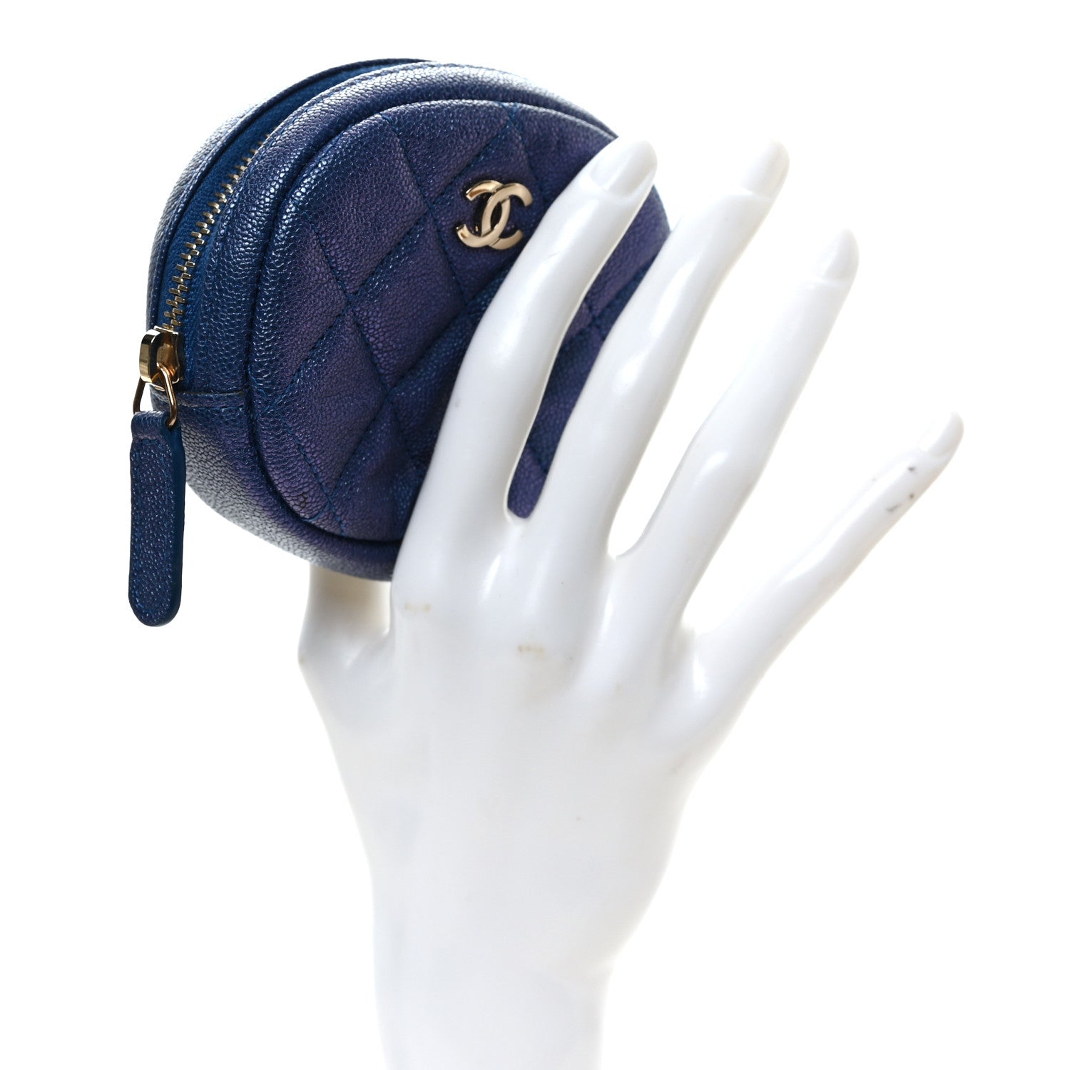 Iridescent Caviar Quilted Zip Around Classic Coin Purse Blue