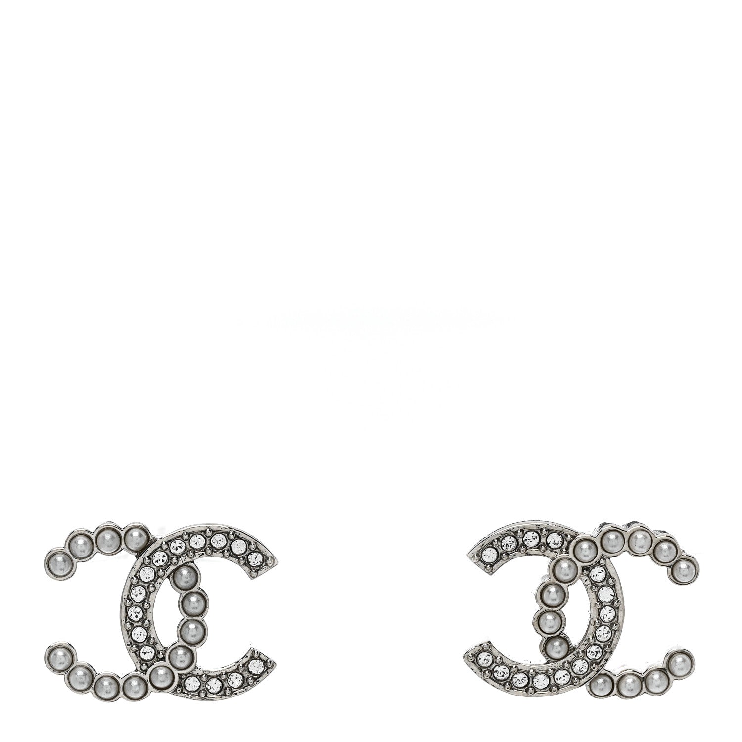 Crystal Pearl CC Earrings Silver