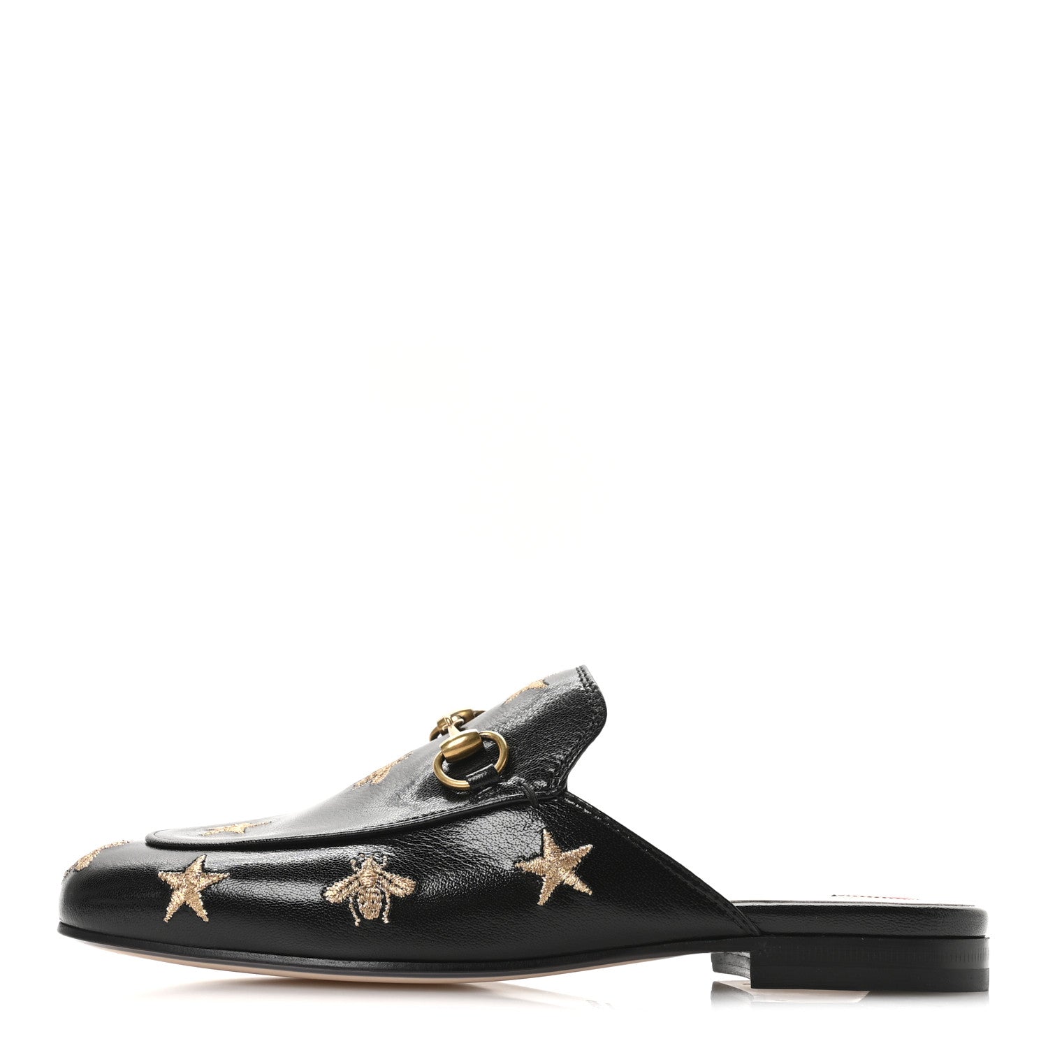 Goatskin Bee Star Embroidered Womens Princetown Slippers 35.5 Black