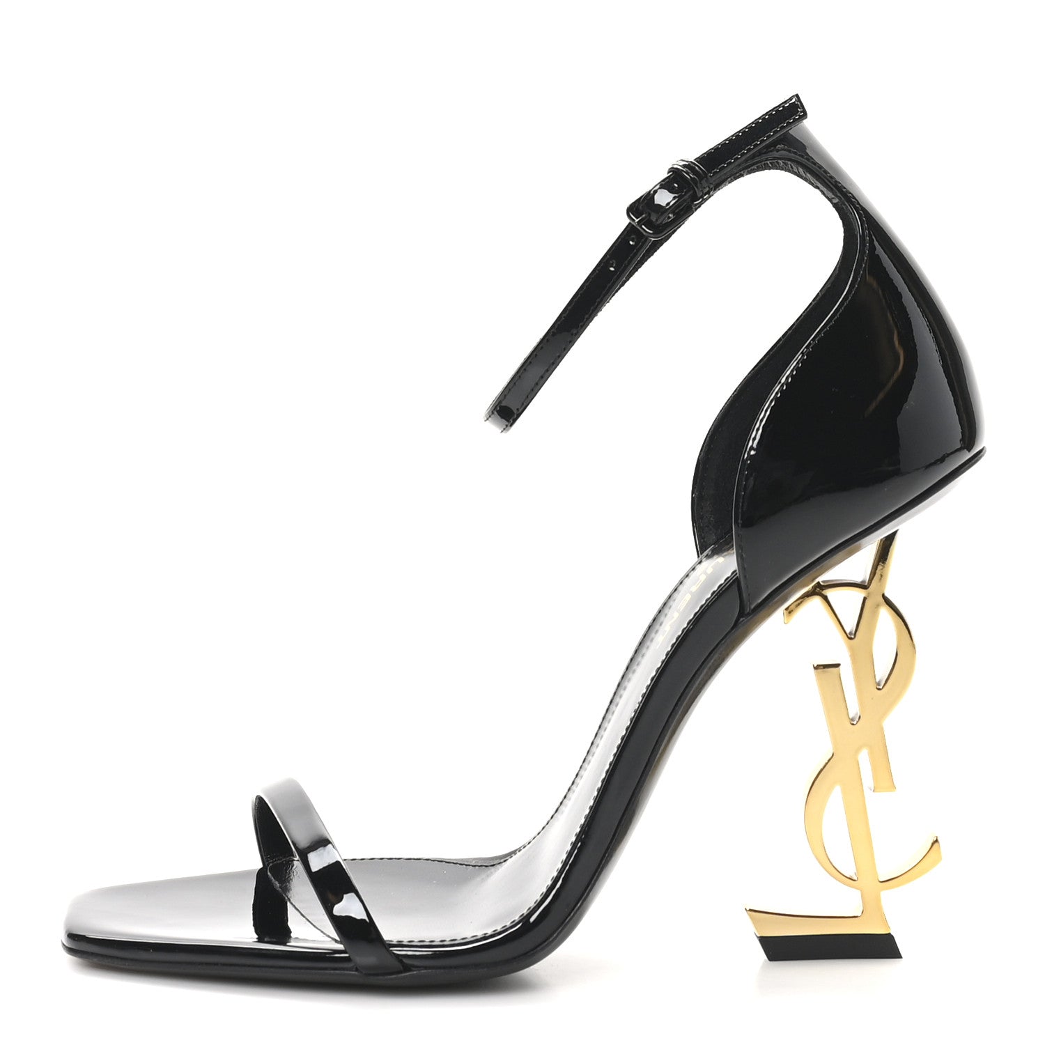 Patent Calfskin Opyum 110 Sandals 36.5 Black Gold