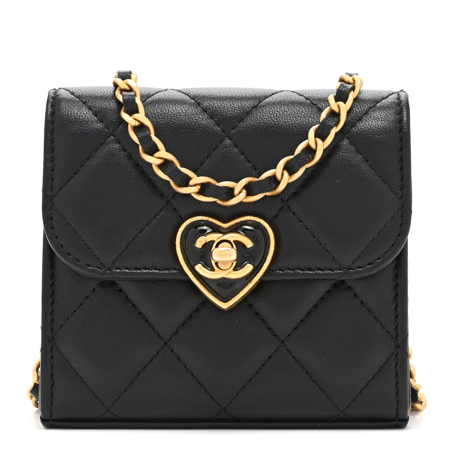 Lambskin Plexiglass Quilted Coco Love Clutch With Chain Black