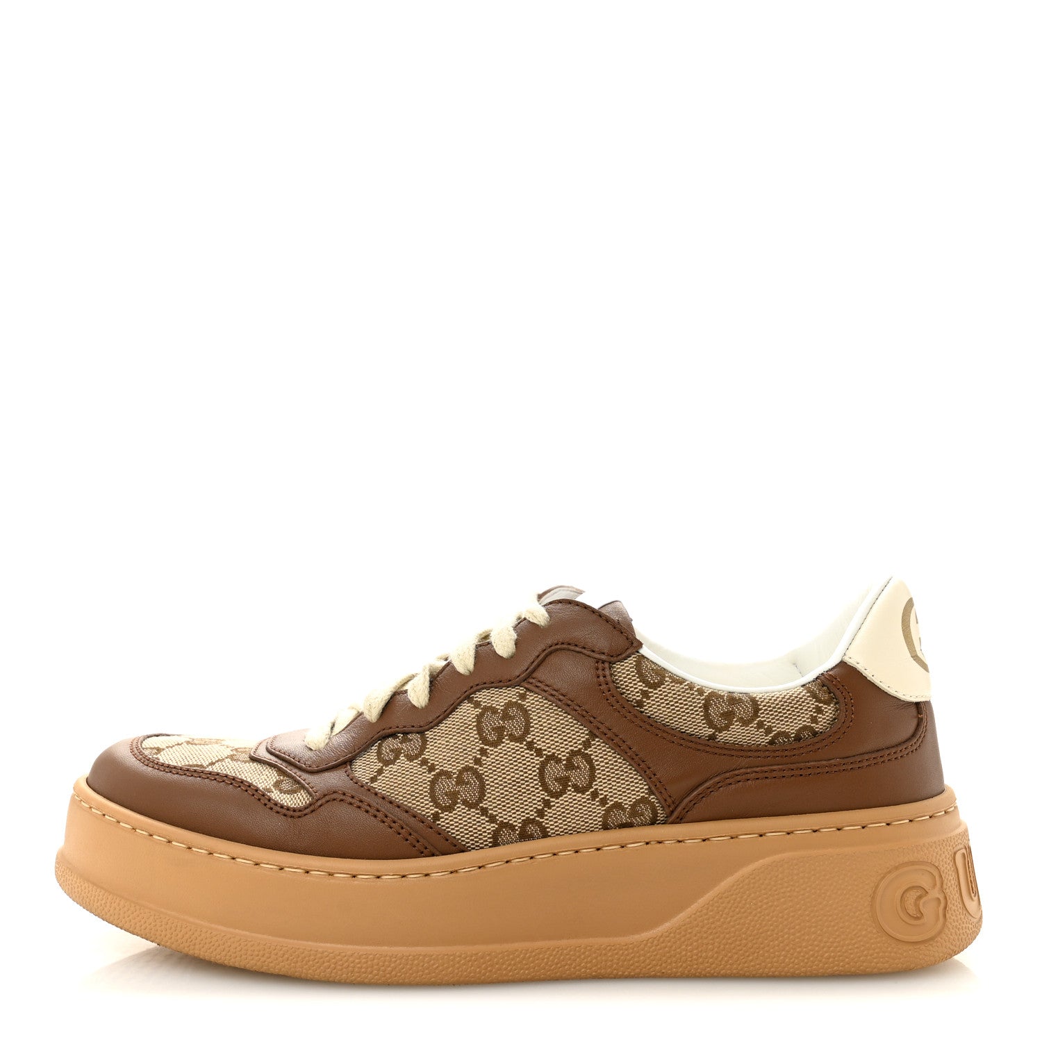 Calfskin GG Monogram Womens Platform 55mm Sneakers 38.5 Hezelnut Beige Ebony Mystic White